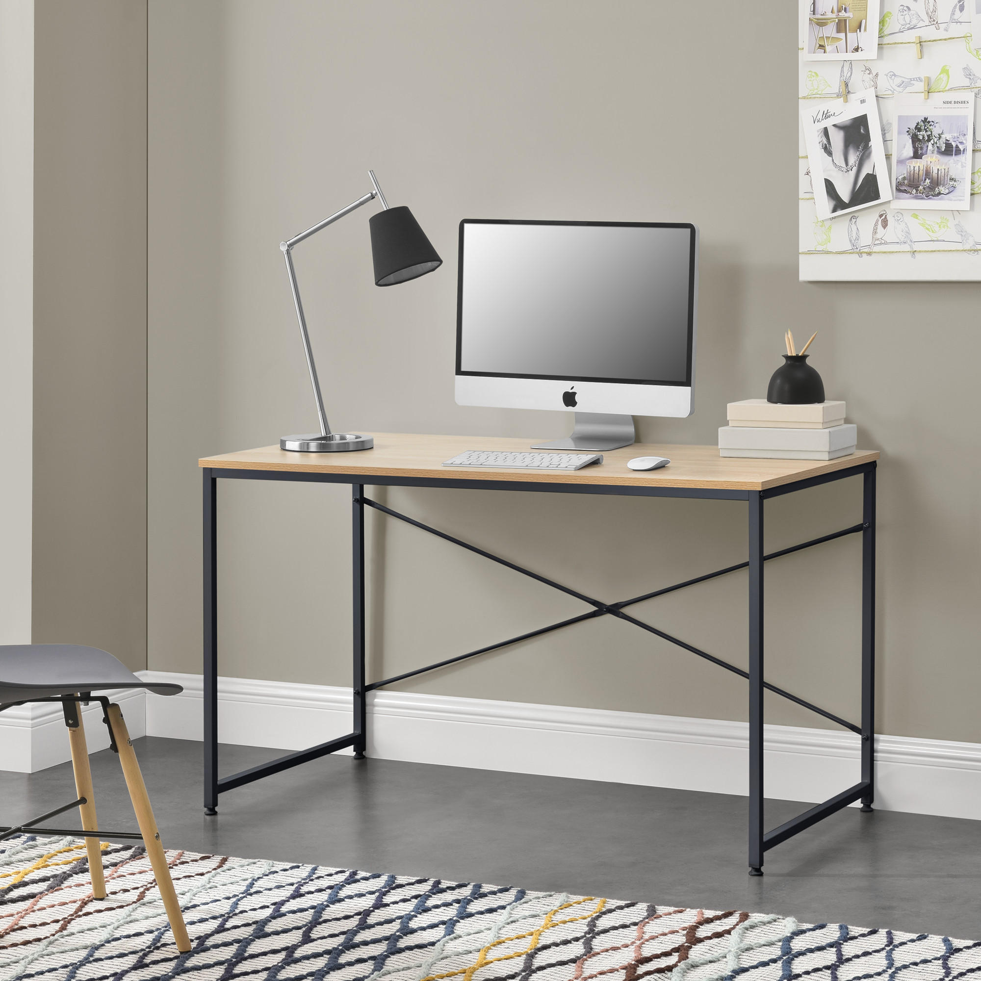 SCHREIBTISCH Røros - Eichefarben, Holzwerkstoff/Metall (60/120/72cm) - [en.casa]