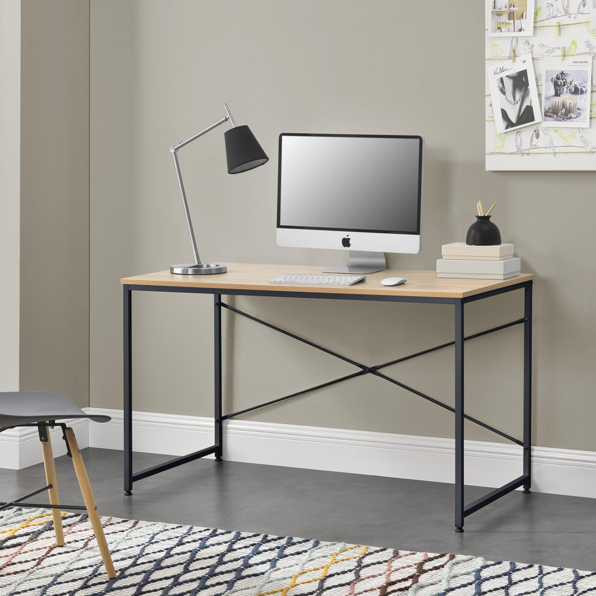 SCHREIBTISCH Røros - Eichefarben, Holzwerkstoff/Metall (60/120/72cm) - [en.casa]