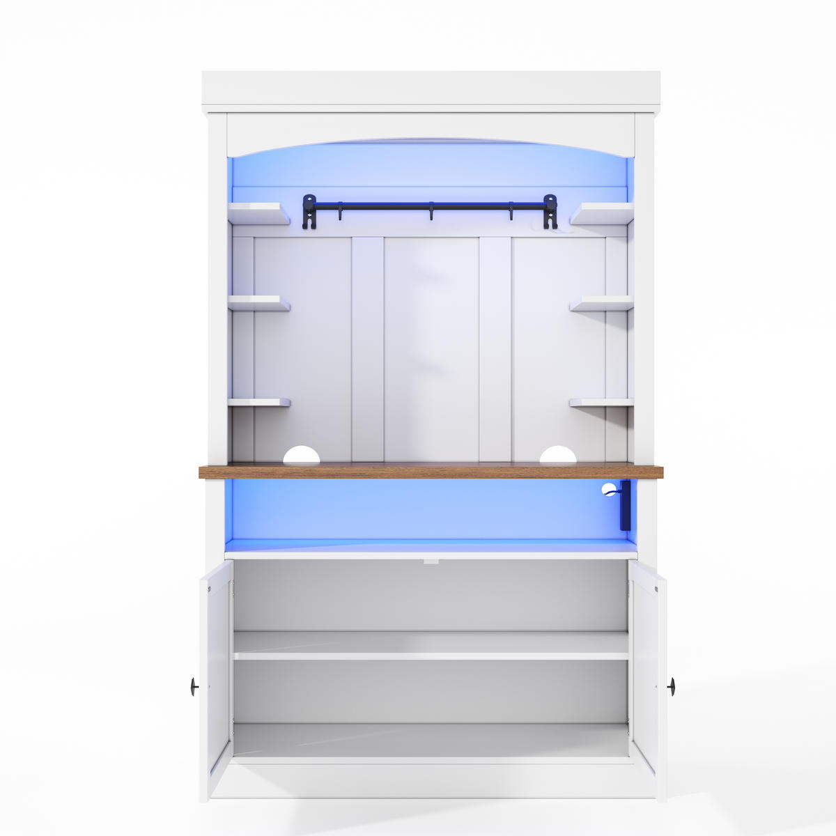 BUFFETSCHRANK Weiß 183cm mit LED-Beleuchtung, Steckdose & Kaffeebar - Weiß, Holzwerkstoff (106/183/43cm) - Urban Meuble