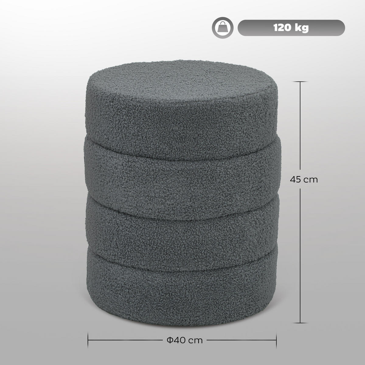 SITZHOCKER, Fußhocker, Runder Polsterhocker, Fußstütze mit Sitzkissen - Dunkelgrau/Naturfarben, Holz/Textil (40/45/40cm) - HOMCOM