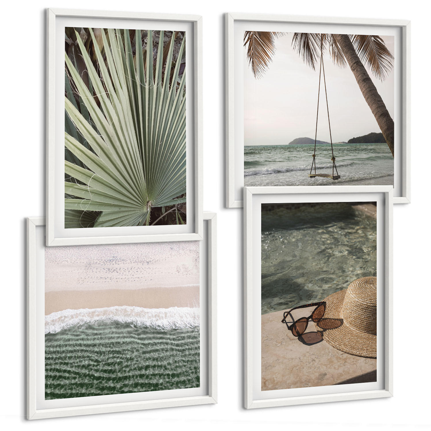 BILDER SET 4er Set - 50x50 cm & 40x60 cm Weißer Rahmen - Strandschaukel-Blätterurlaub - Weiß, Kunststoff (50/50cm) - TULUP