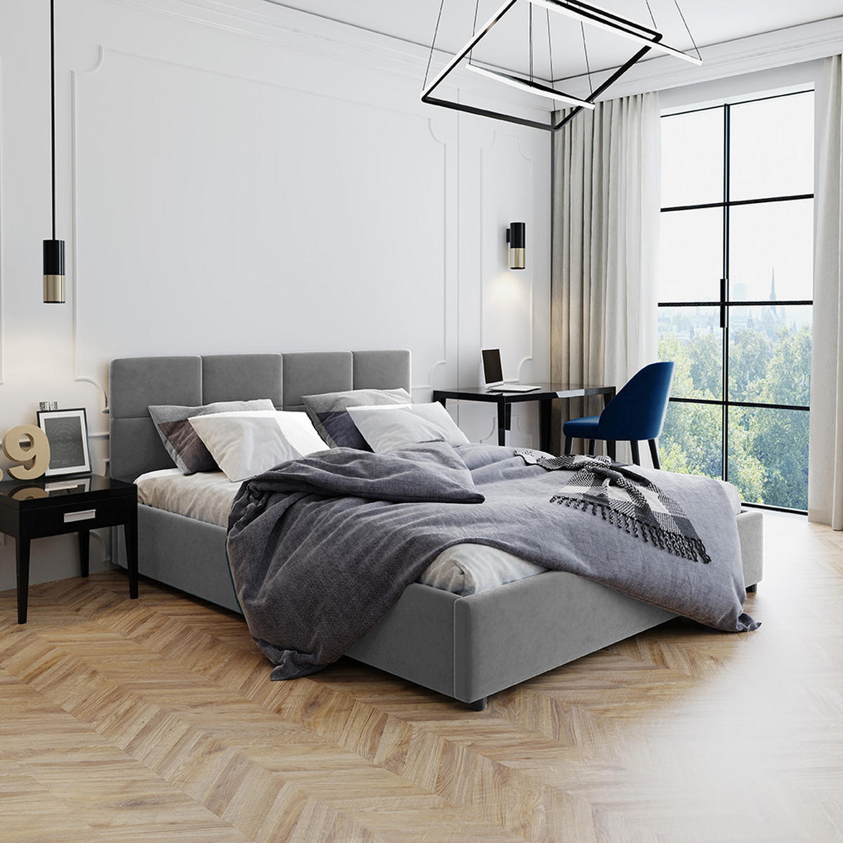 POLSTERBETT 160×200 mit Bettkasten und Lattenrost Mika HLR-22 Grau Velours - Grau, Holz (160/200cm) - Jana