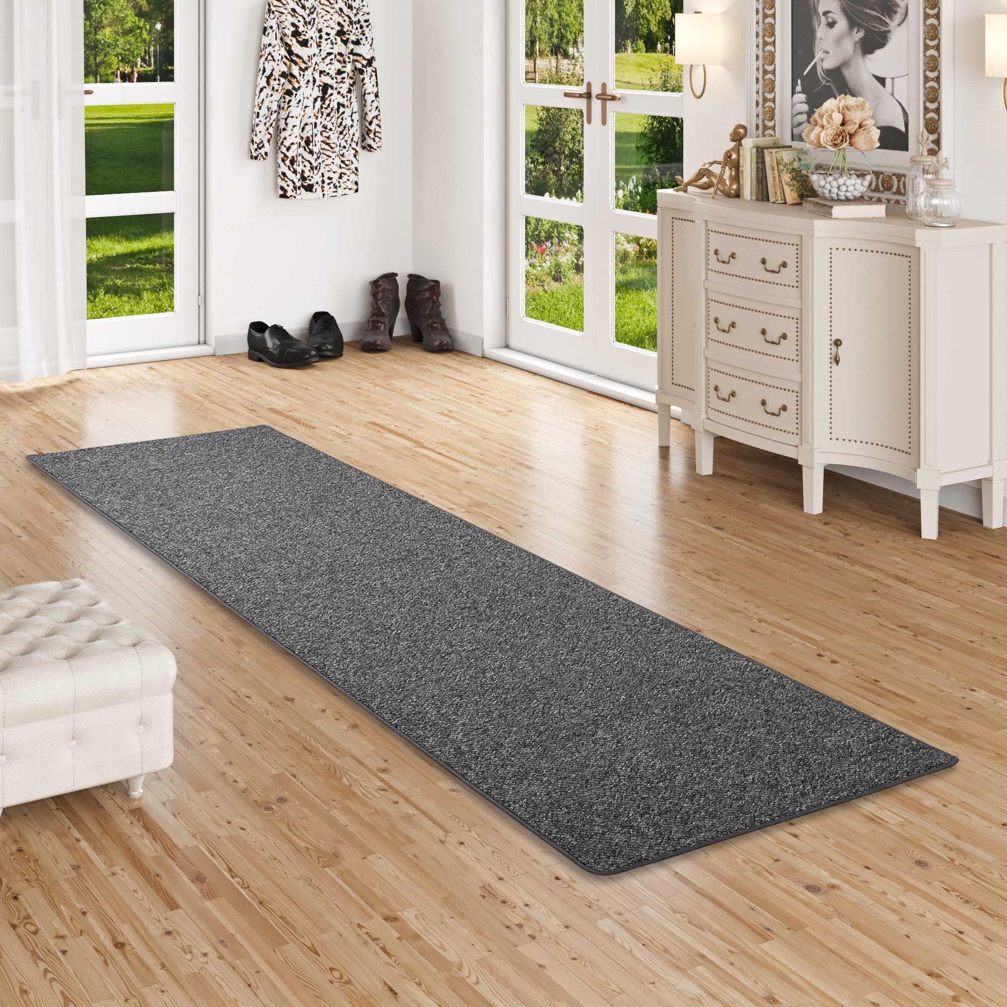 WOLL-OPTIK BERBER LÄUFER JUNA MELIERT - Anthrazit, Textil (100/100cm) - Snapstyle