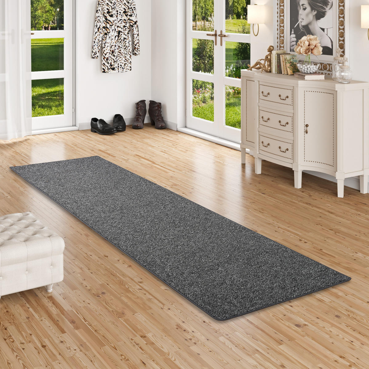 WOLL-OPTIK BERBER LÄUFER JUNA MELIERT - Anthrazit, Textil (100/100cm) - Snapstyle