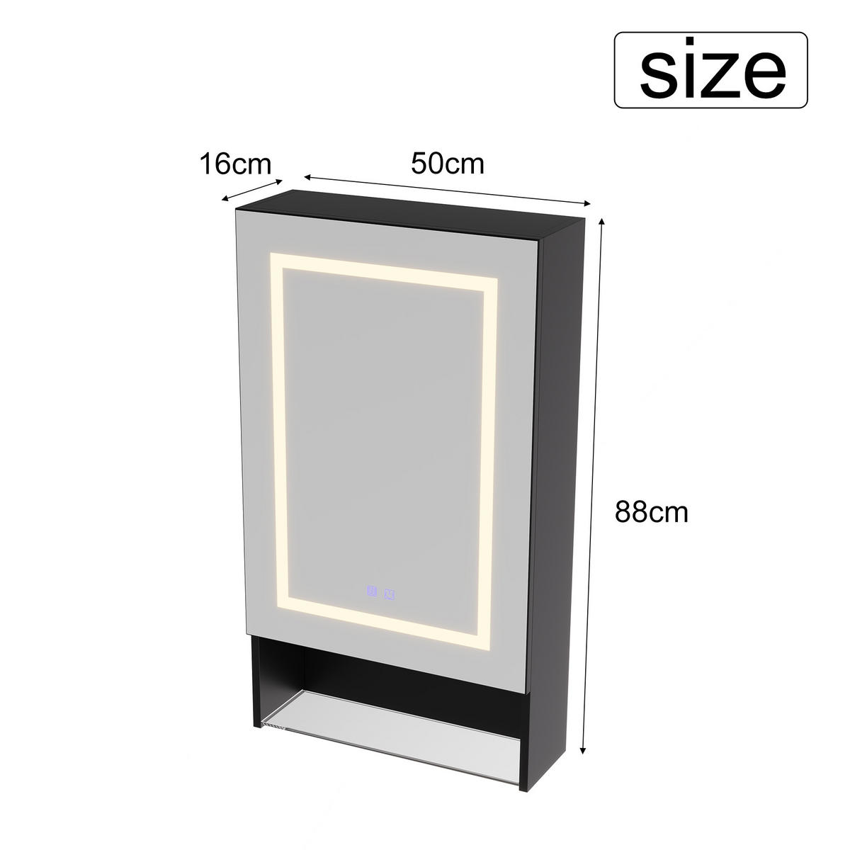 SPIEGELSCHRANK Schwarz 50x88cm mit 3 Lichtfarben & Antibeschlag - Schwarz, Glas (50/88/16cm) - SHOPENTRA