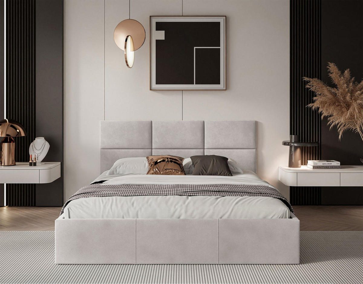 POLSTERBETT Nestio Hellbeige Samt 140x200 cm - Ecru, Kunststoff/Textil (140/200cm) - Selsey