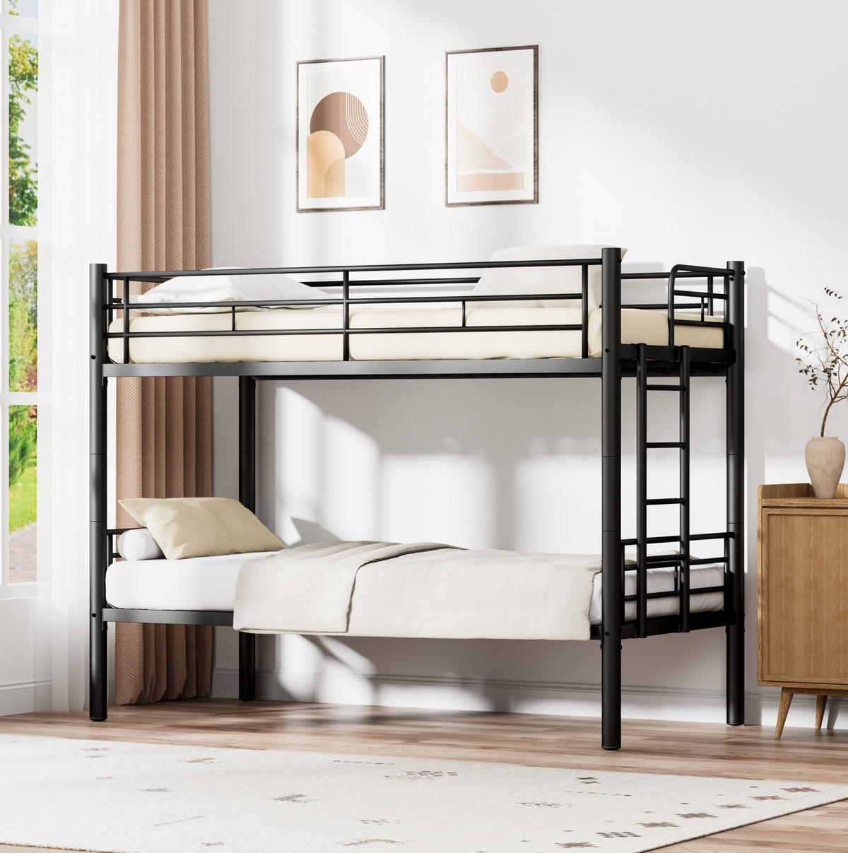 ETAGENBETT 90/190 cm Schwarz aus Metall mit Lattenrost - Schwarz, Metall (90/190cm) - MIVRAY