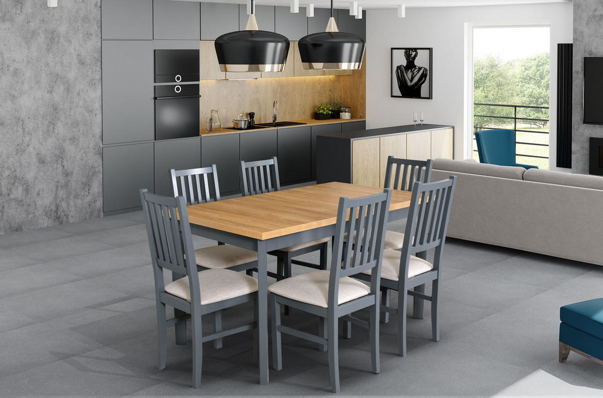 ESSTISCH Modena 1, 140-180/80 cm, grandson - Birkefarben/Grau, Holz (80/140/78cm) - Leaf Design