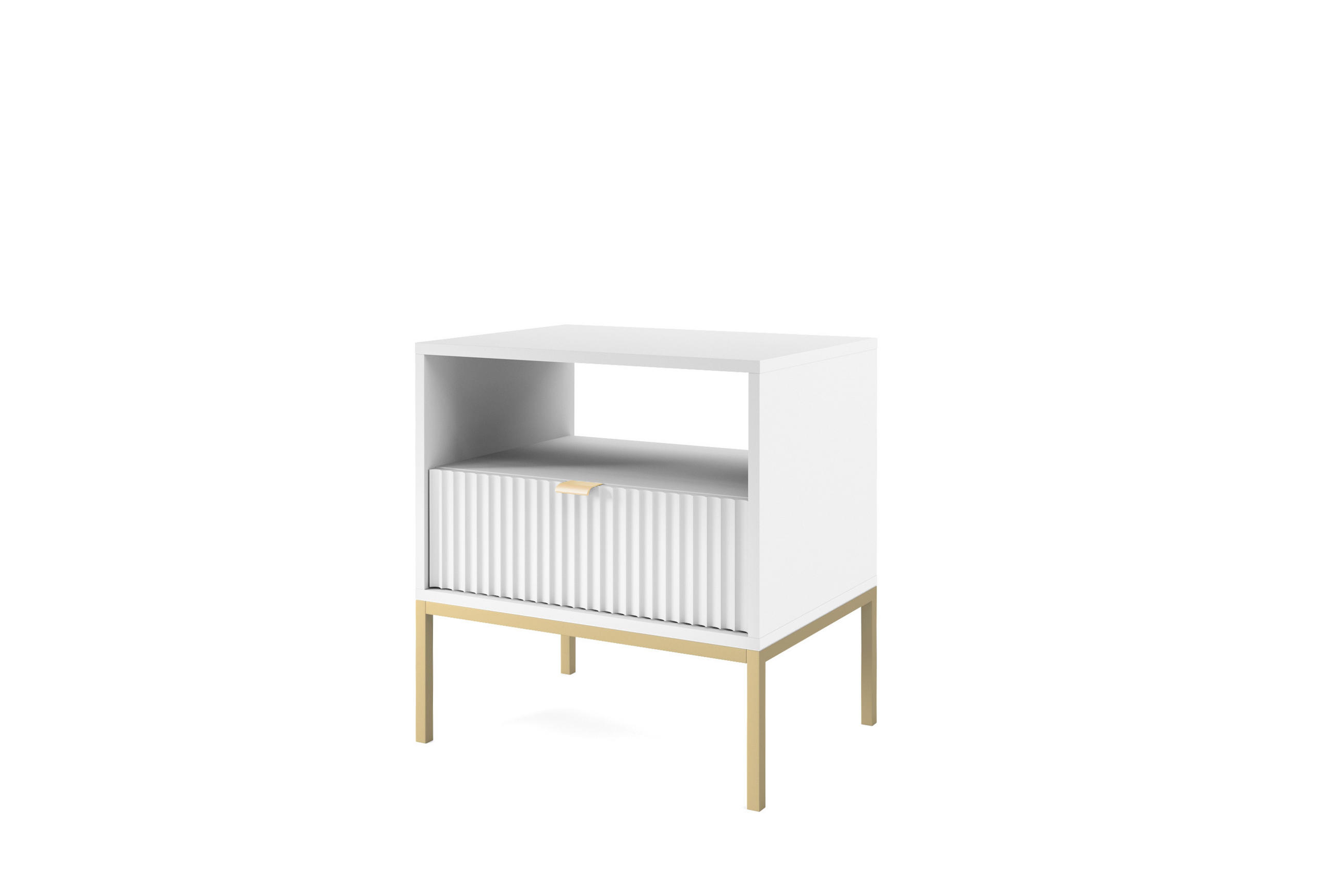 NACHTTISCH Nova - NOC, Geriffelte Front mit Goldenes Griffdesign 54x39x56 cm Weiß - Goldfarben/Weiß, Holzwerkstoff/Kunststoff (54/56/39cm) - DomoHome