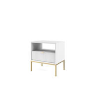 NACHTTISCH Nova - NOC, Geriffelte Front mit Goldenes Griffdesign 54x39x56 cm Weiß - Goldfarben/Weiß, Holzwerkstoff/Kunststoff (54/56/39cm) - DomoHome