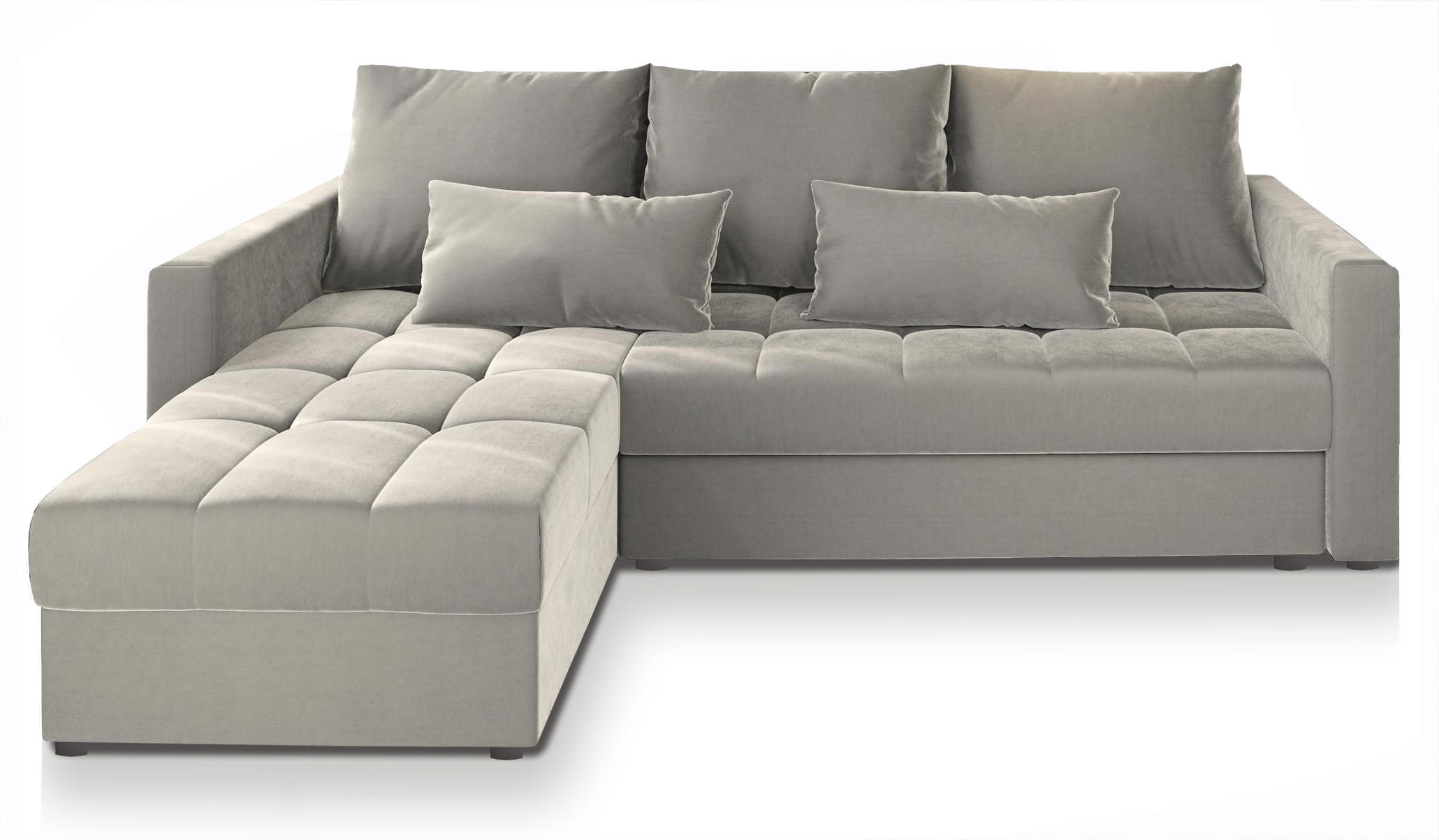 ECKSOFA KOS PIK Beige Plüsch-Stoff mit Schlaffunktion - Beige, Holz (220/140cm) - MASSENO