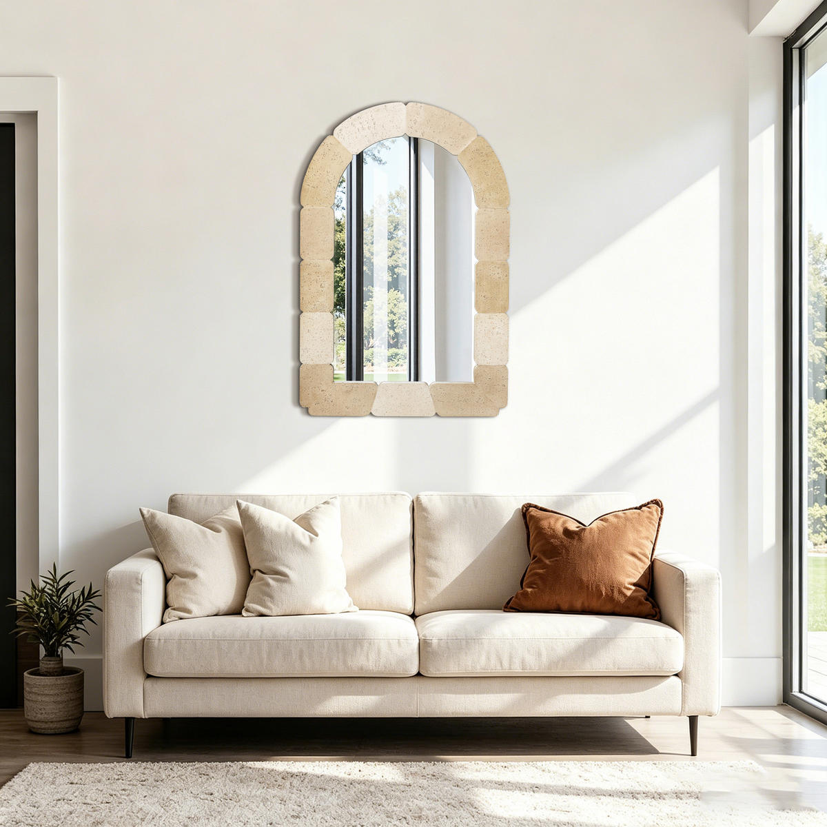 78CM H Bogenförmiger Wandspiegel, Geeignet für Wohnzimmer, Schlafzimmer, Badezimmer und Flur Boho-Stil MDF-Material - Beige/Hellgelb, Holz/Kunststoff (78/3/52cm) - Hometopia