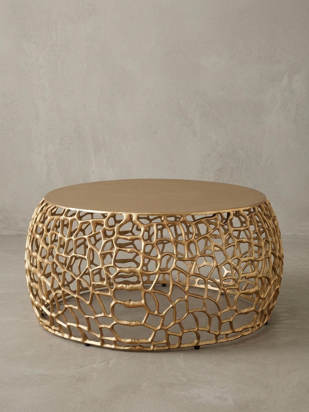 COUCHTISCH mit Aststruktur, lackiertes Aluminium, handgefertigt, Ablagefläche, Gold 66x66x30 cm - Goldfarben, Metall (66/66/30cm) - KADIMA DESIGN