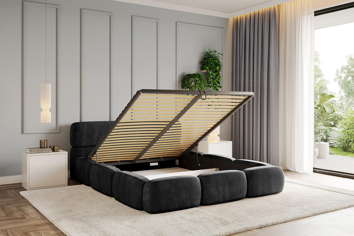 POLSTERBETT mit Bettkasten und Lattenrost, Boxbett ohne Matratze - ELVA-v1 200x200 Schwarz - Schwarz, Holzwerkstoff/Textil (200/200cm) - ALTDECOR