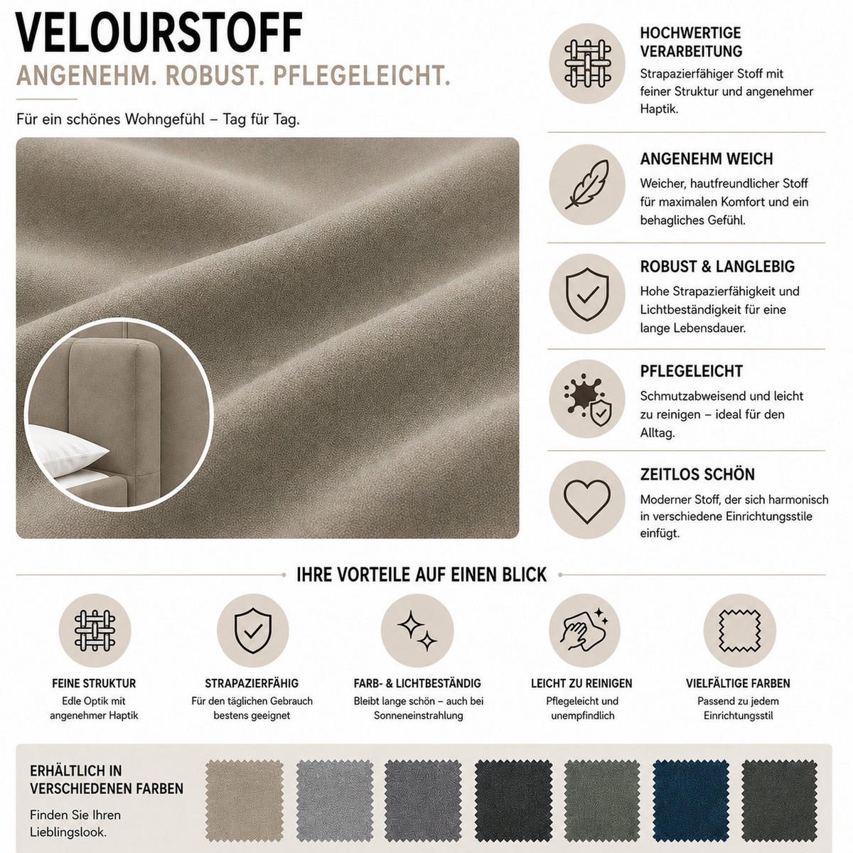 POLSTERBETT 160x200 cm, Nero, Doppelbett mit Bettkasten, Lattenrost aus Holz, Velourstoff, Braun - Braun, Holz/Kunststoff (160/200cm) - Marpur