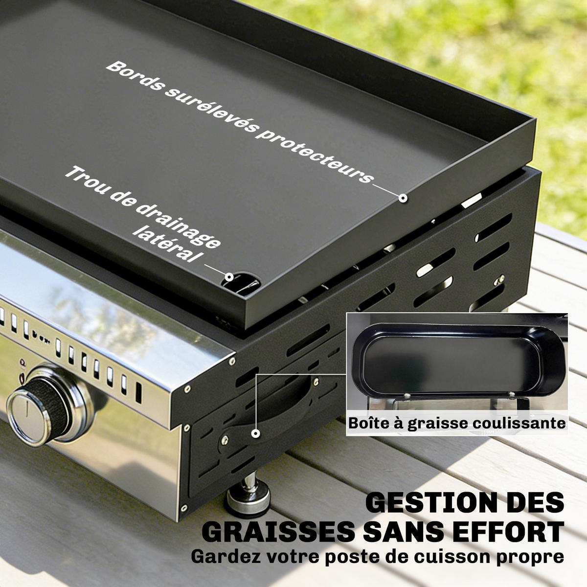 PLANCHA DE-18624 3 Brenner, 9 kW, 56,5x33 cm Schwarz - Schwarz, Metall (49/23/62cm) - ComfortXL