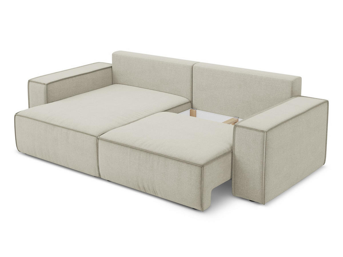 ECKSOFA mit Schlaffunktion Strukturstoff Stoff Beige - Beige/Creme, Kunststoff/Textil (148/257cm) - Makamii