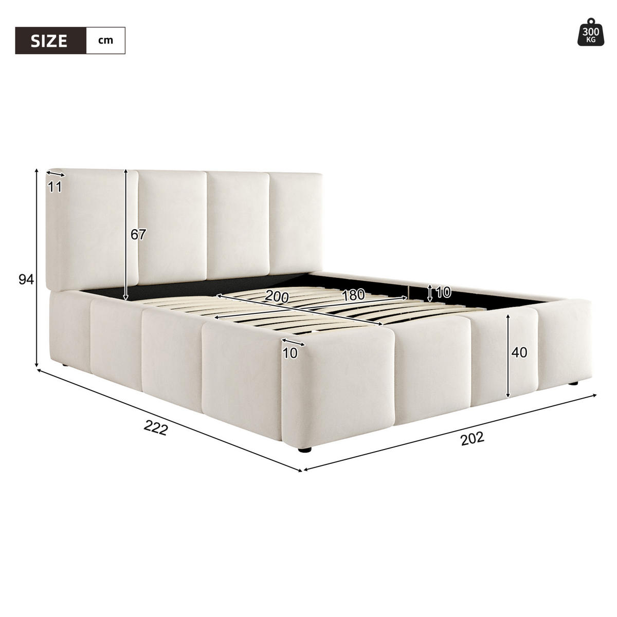 POLSTERBETT 180/200 cm mit Lattenrost, gepolstertem Kopfteil und Chenille-Bezug, Beige - Beige, Textil (180/200cm) - Redom