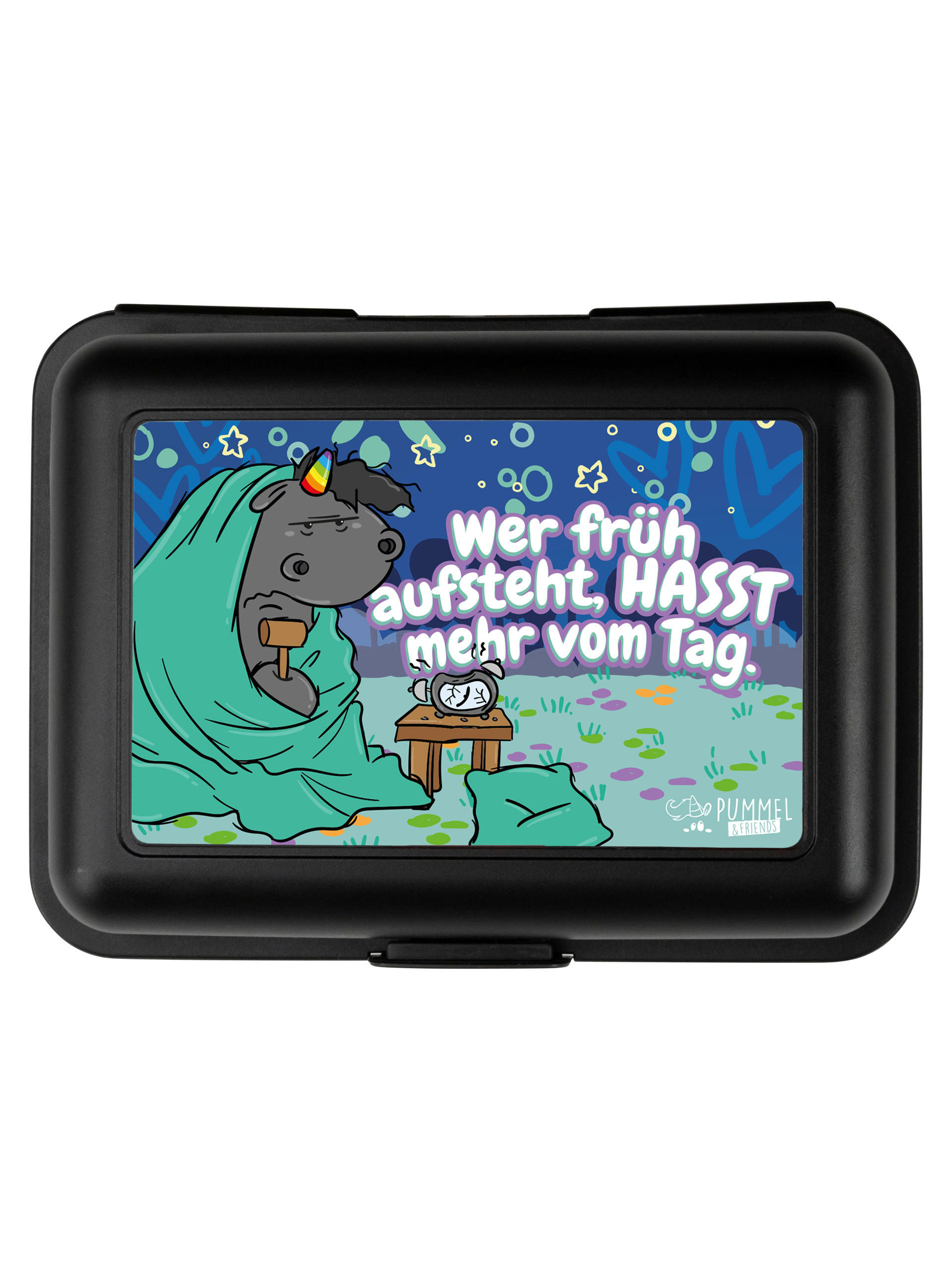 BROTDOSE Pummel & Friends Grummeleinhorn Frühaufsteher Schwarz 17,5 x 12,8 x 6,9 cm - Schwarz, Kunststoff (17.5/6.9/12.8cm) - United Labels