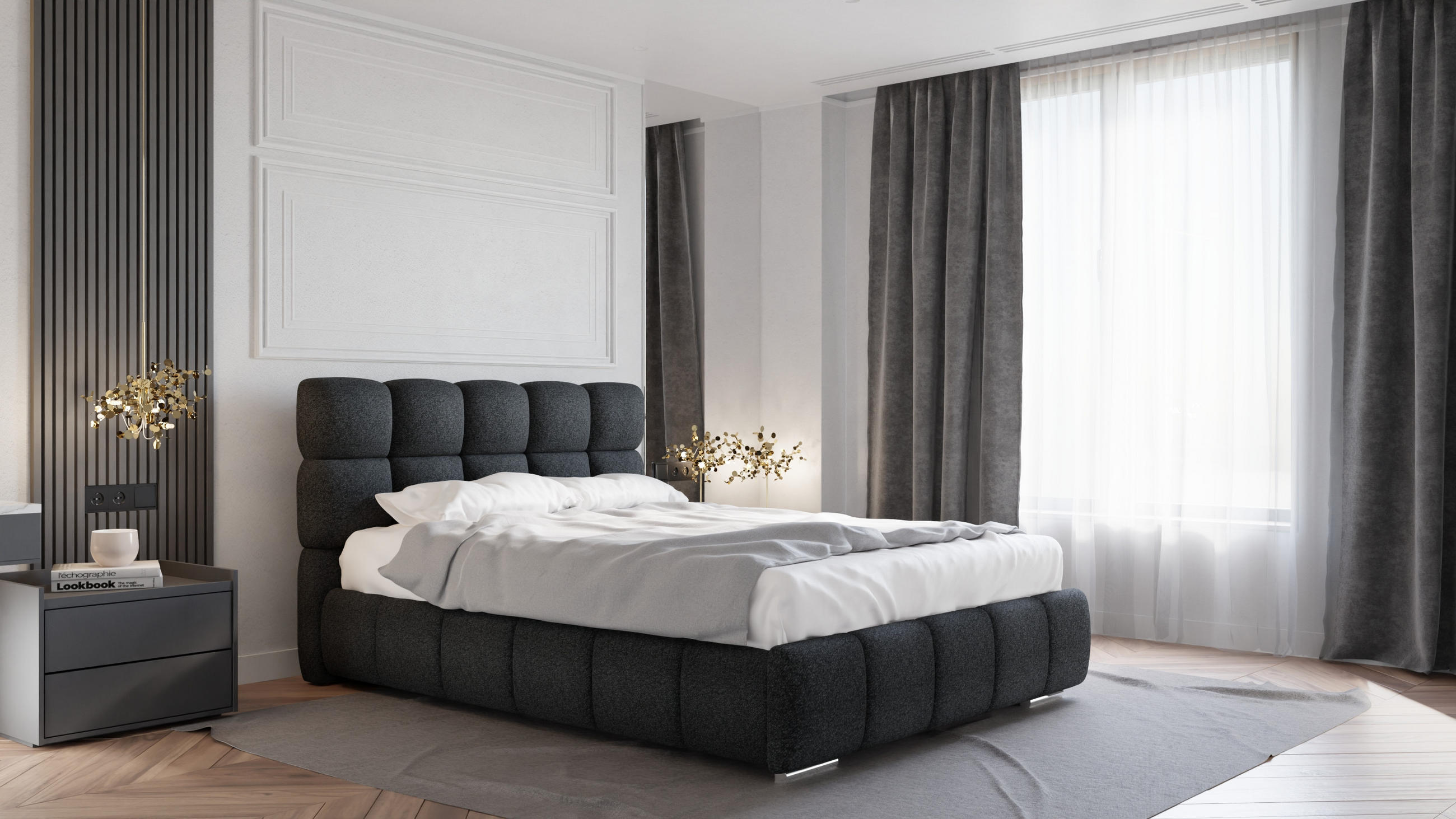 Homesy Polsterbett Schwarz 140x200 cm