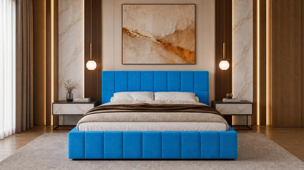 POLSTERBETT 200x200 cm, Alma, Doppelbett mit Bettkasten, Lattenrost aus Holz, Velourstoff, Blau - Blau, Holz/Kunststoff (200/200cm) - Marpur