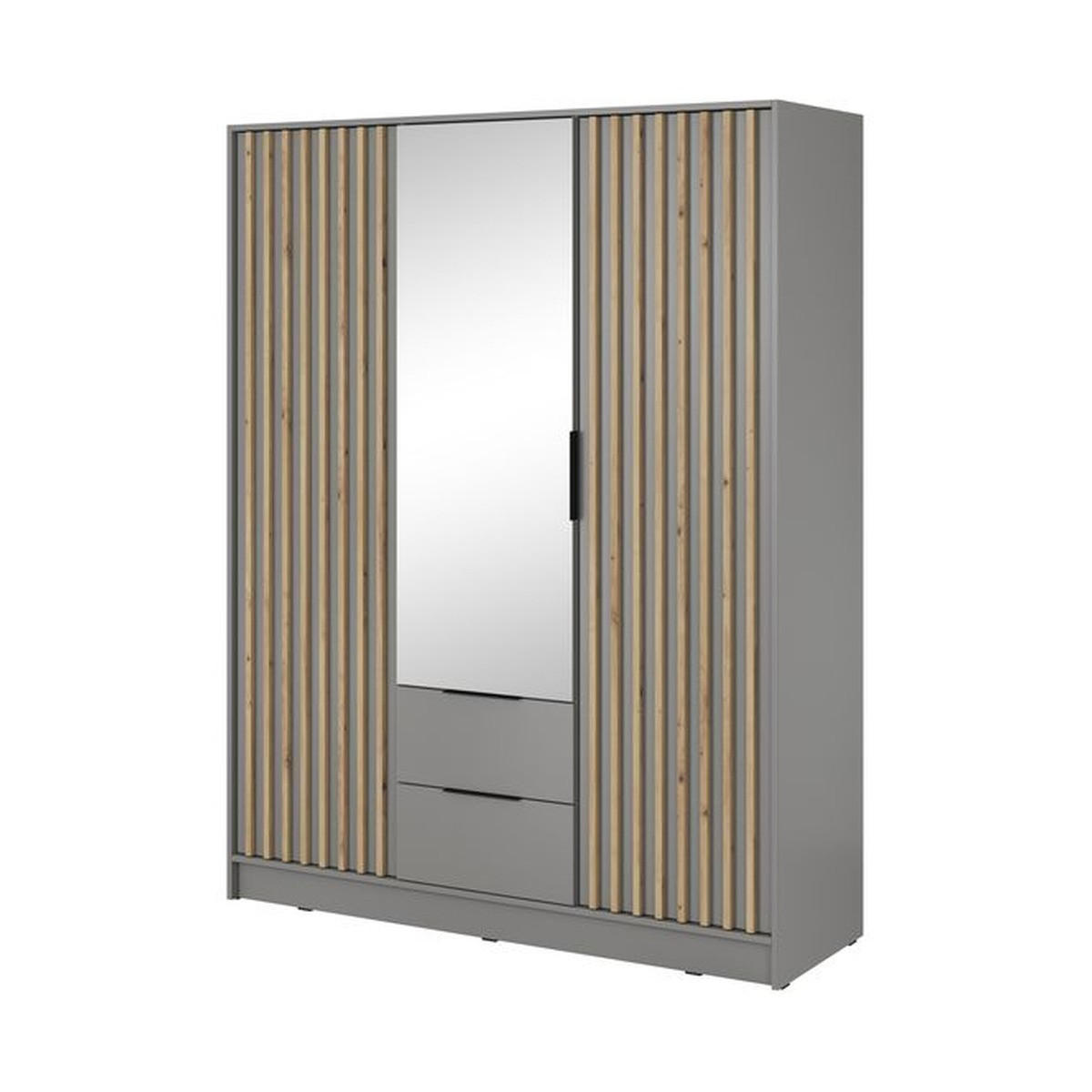 KLEIDERSCHRANK – 155 cm – Nelly – Grau - Grau, Holzwerkstoff (155/200/51cm) - hi-markt
