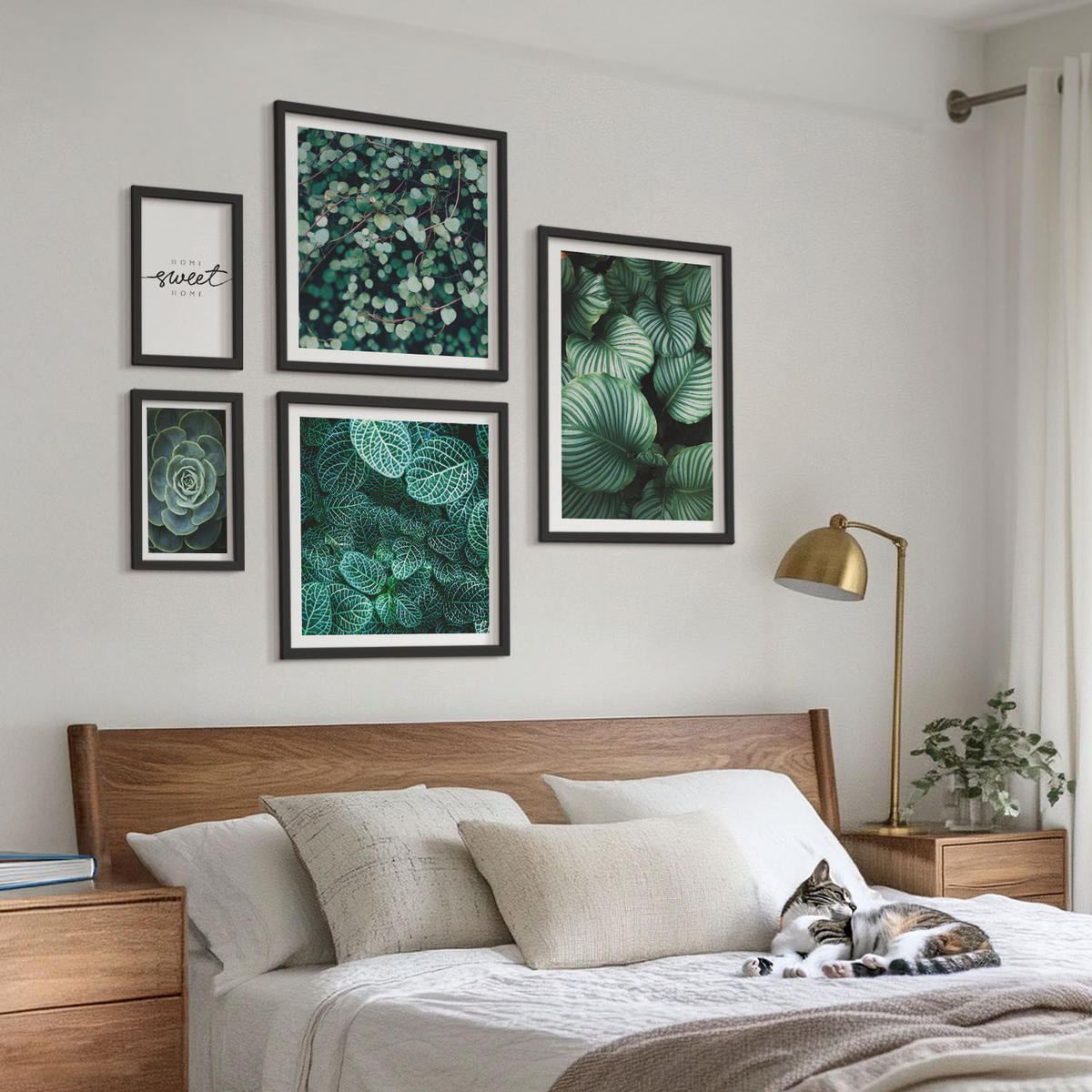 BILDER SET 5er Set - 50x50 cm & 20x30 cm & 40x60 cm Schwarzer Rahmen - Wellen, Sand, Wasser, Steine, Strand - Schwarz, Kunststoff (40/60cm) - TULUP