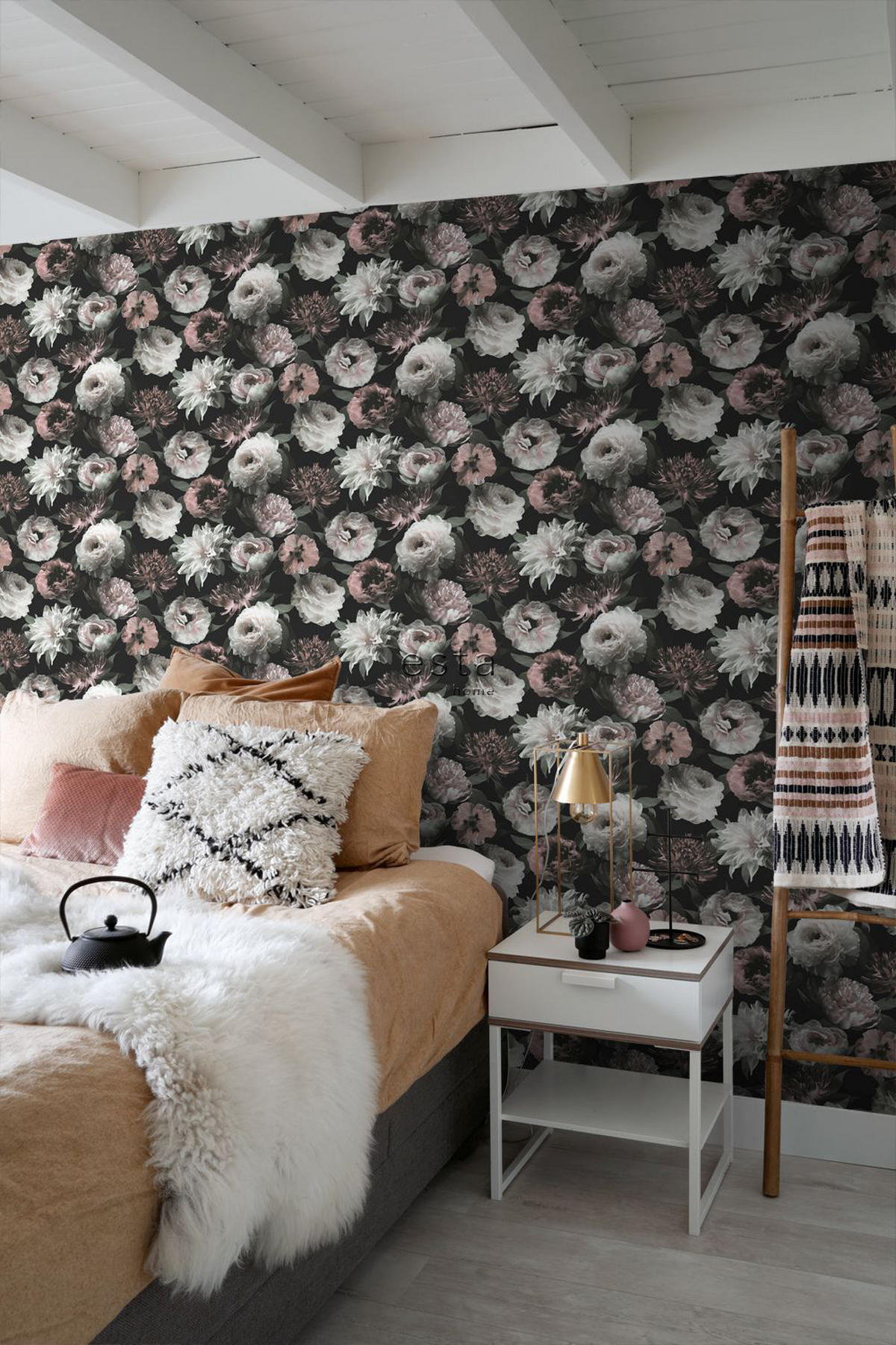 TAPETE Blumen 53 cm x 10.05 m - Schwarz, Papier (53/1000cm) - ESTAhome