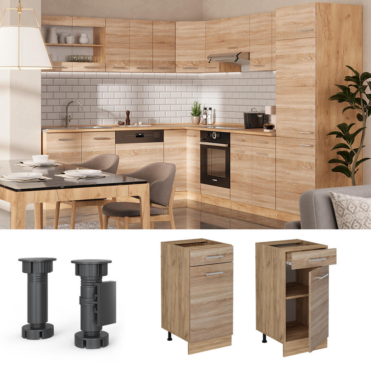 KÜCHENUNTERSCHRANK R-Line Sonoma 40 cm , AP Anthrazit - Honigeiche/Eiche Wotan, Holzwerkstoff (40/81.6/60cm) - Vicco