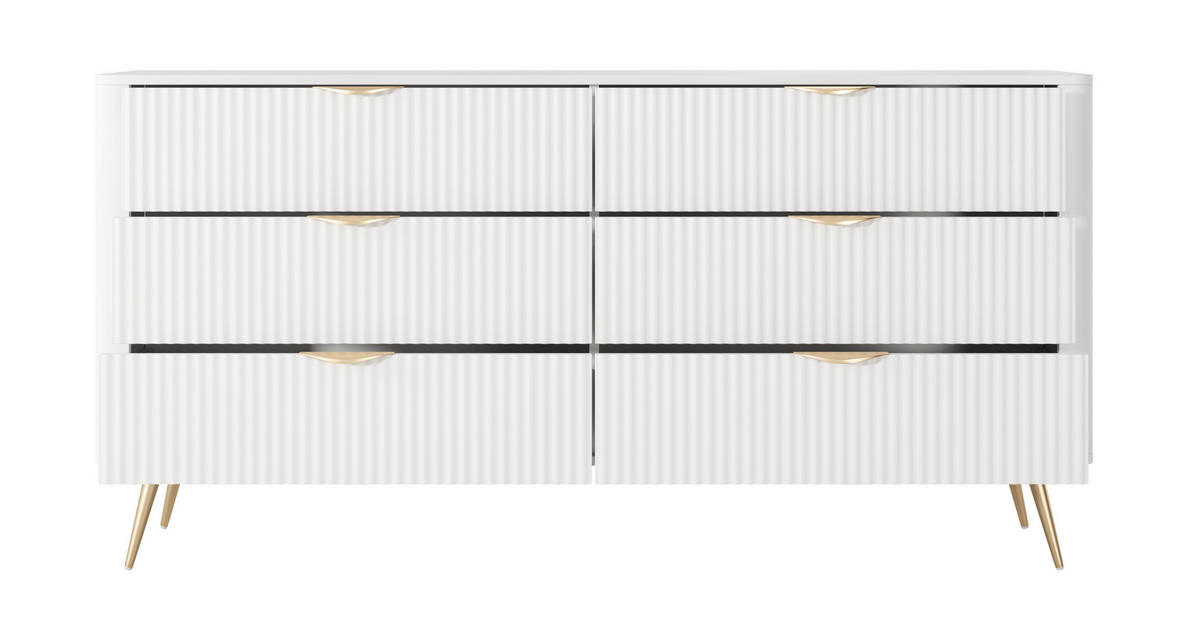KOMMODE mit Schubladen Brando, 163 cm, Weiß - Goldfarben/Weiß, Holz/Metall (163/81/38cm) - Emporius