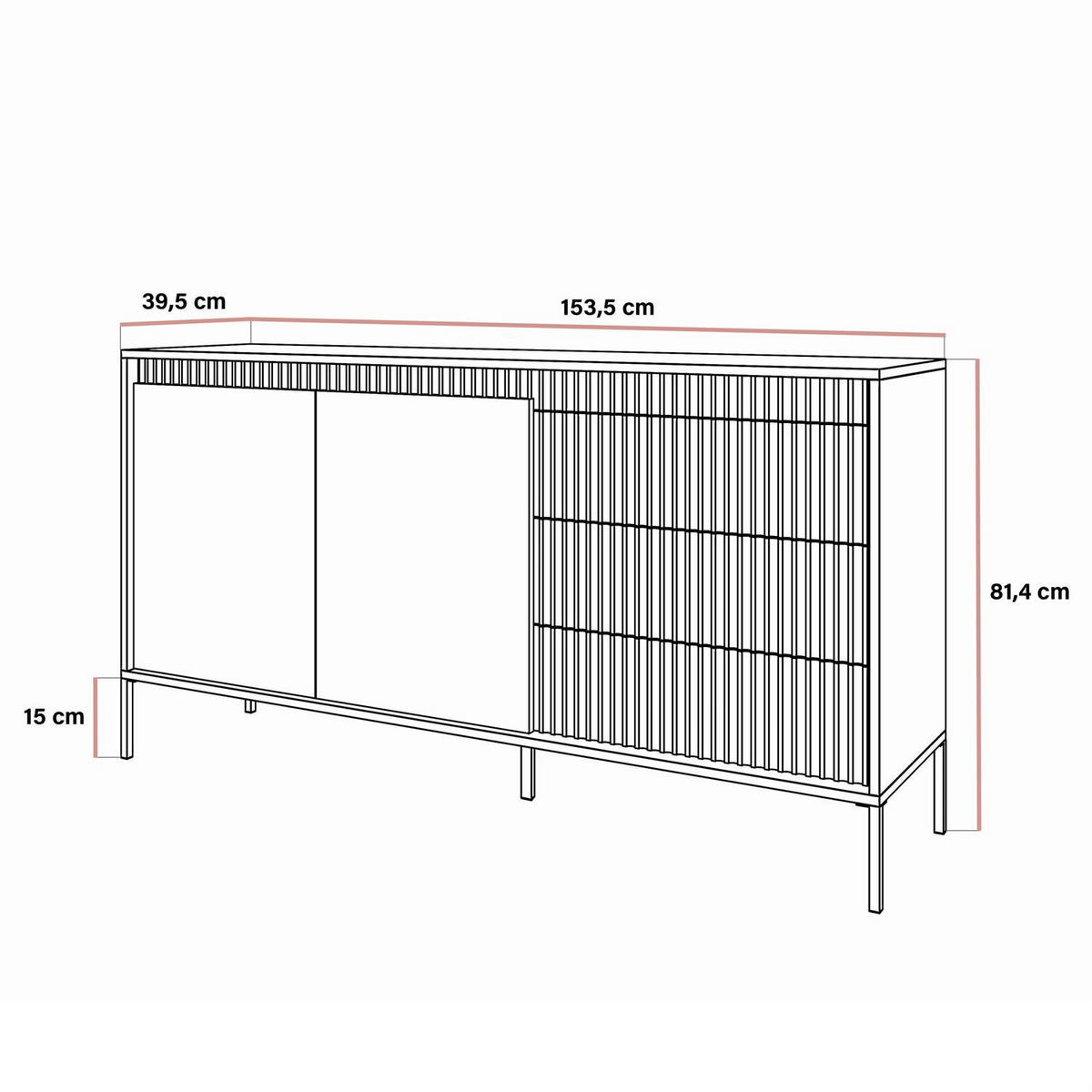 SIDEBOARDS YASUMI 153 2D3S mit Schubladen schwarz matt - Schwarz, Holzwerkstoff (153.5/81.4/39.4cm) - Lookway