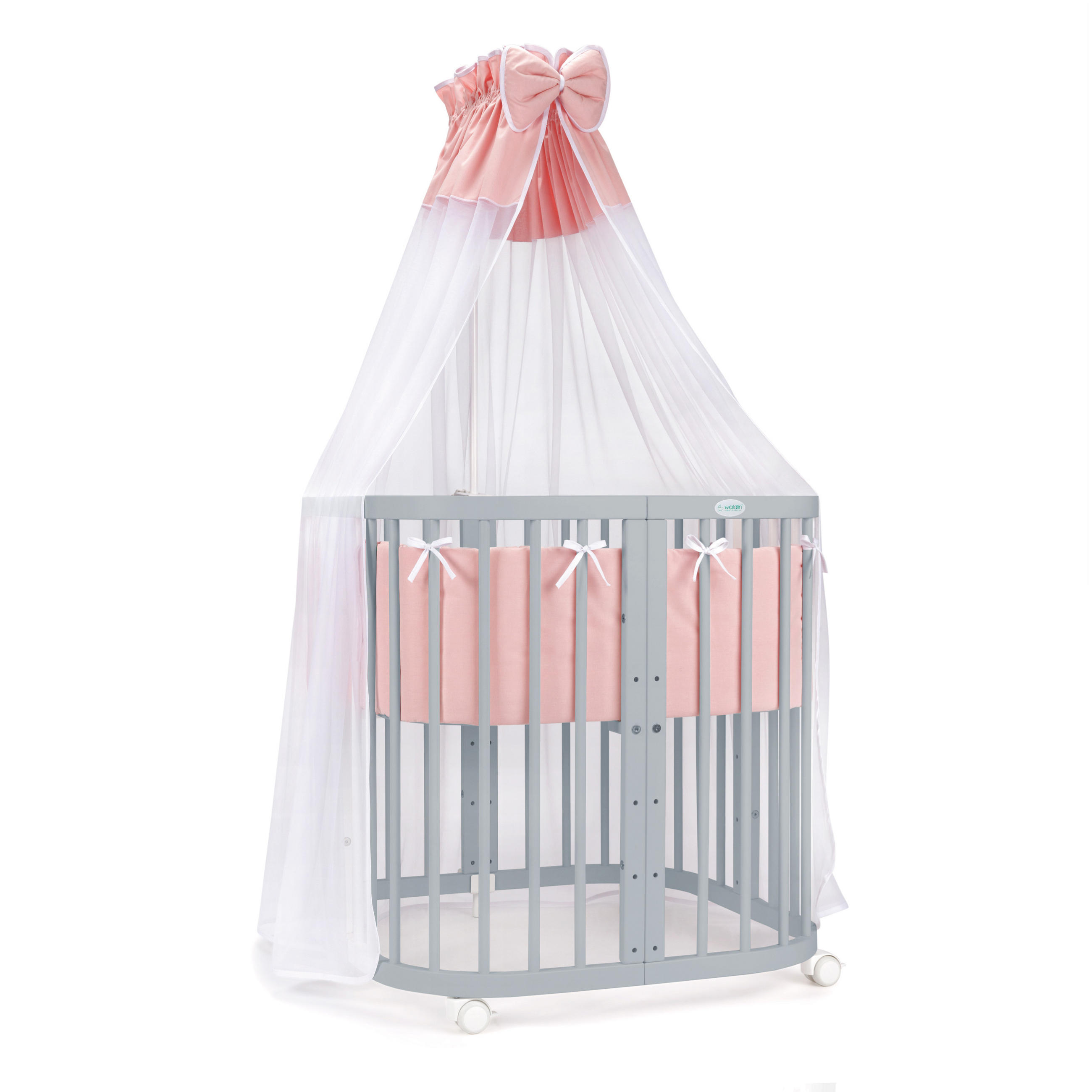 BABYBETT GREY, 7in1 mit Matratze - Rosa/Grau, Holz (73/123cm) - waldin