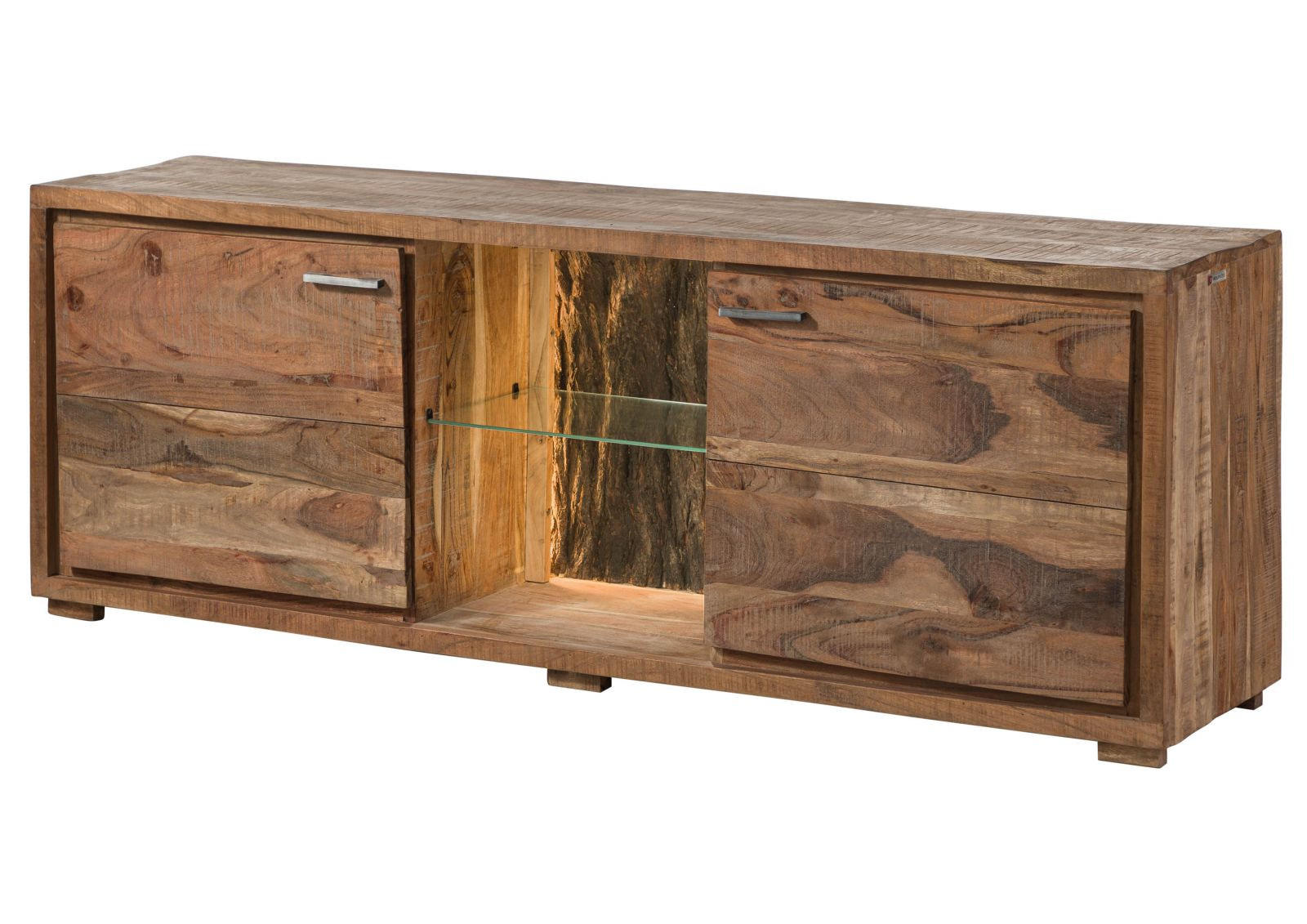 TV-BOARD Akazie 175x40x63 natur lackiert BARK #111 - Naturfarben, Holz (175/63/40cm) - Massivmoebel24