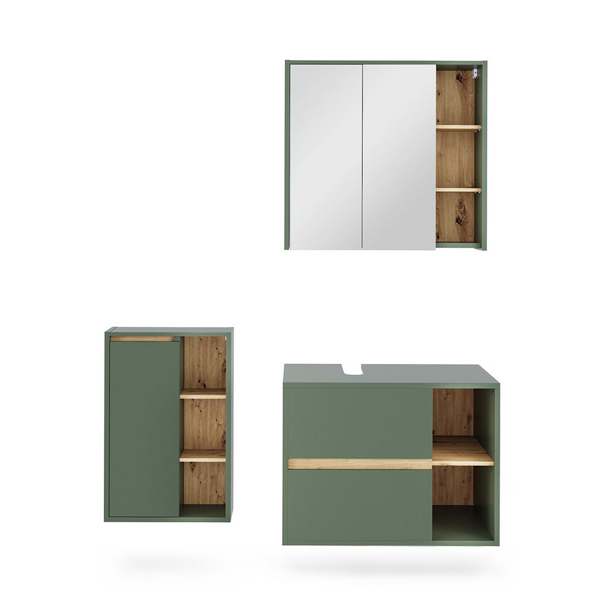 SADA KOUPELNOVÉHO NÁBYTKU Viola Zelená/umělecká - dub artisan/zelená barva, kompozitní dřevo (80/60/46cm) - Vicco