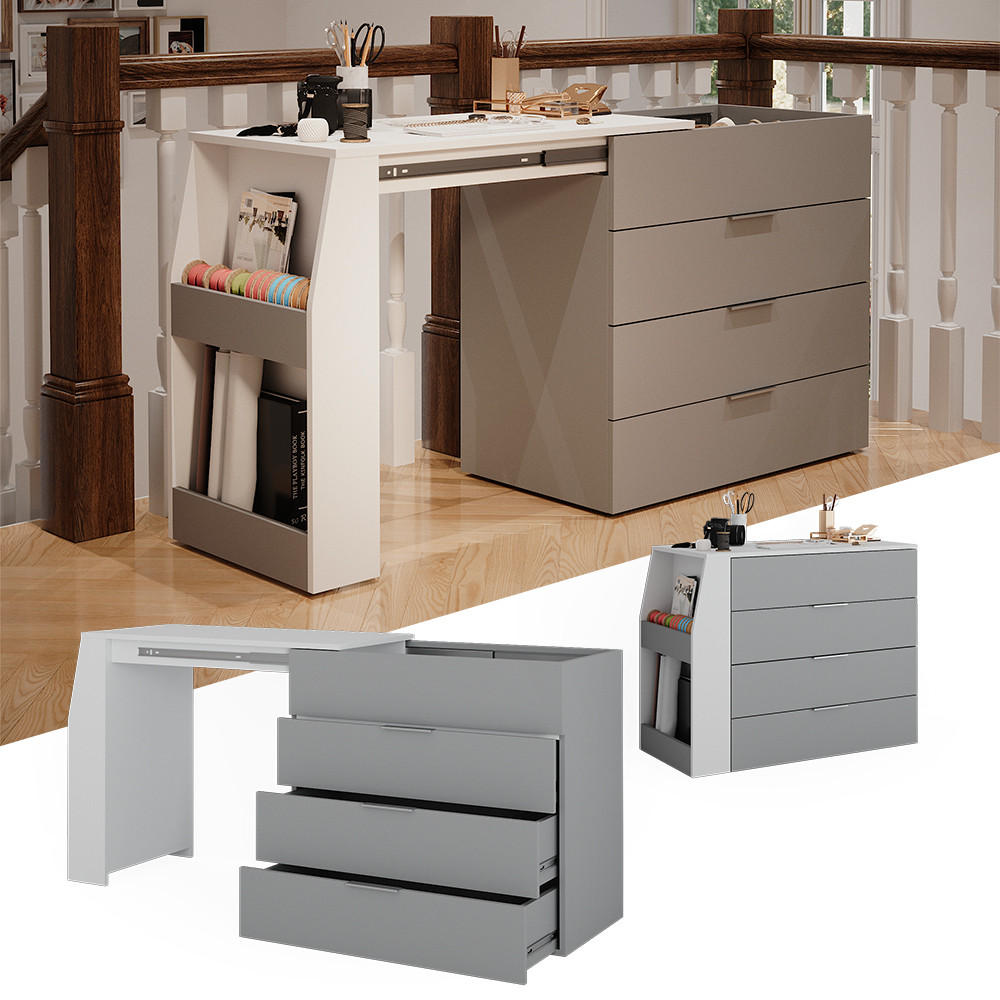 BASTELTISCH Iva Grau 95.5 x 80 cm ausklappbar, 4 Schubladen - Grau, Holzwerkstoff (47/95.5/80cm) - Vicco