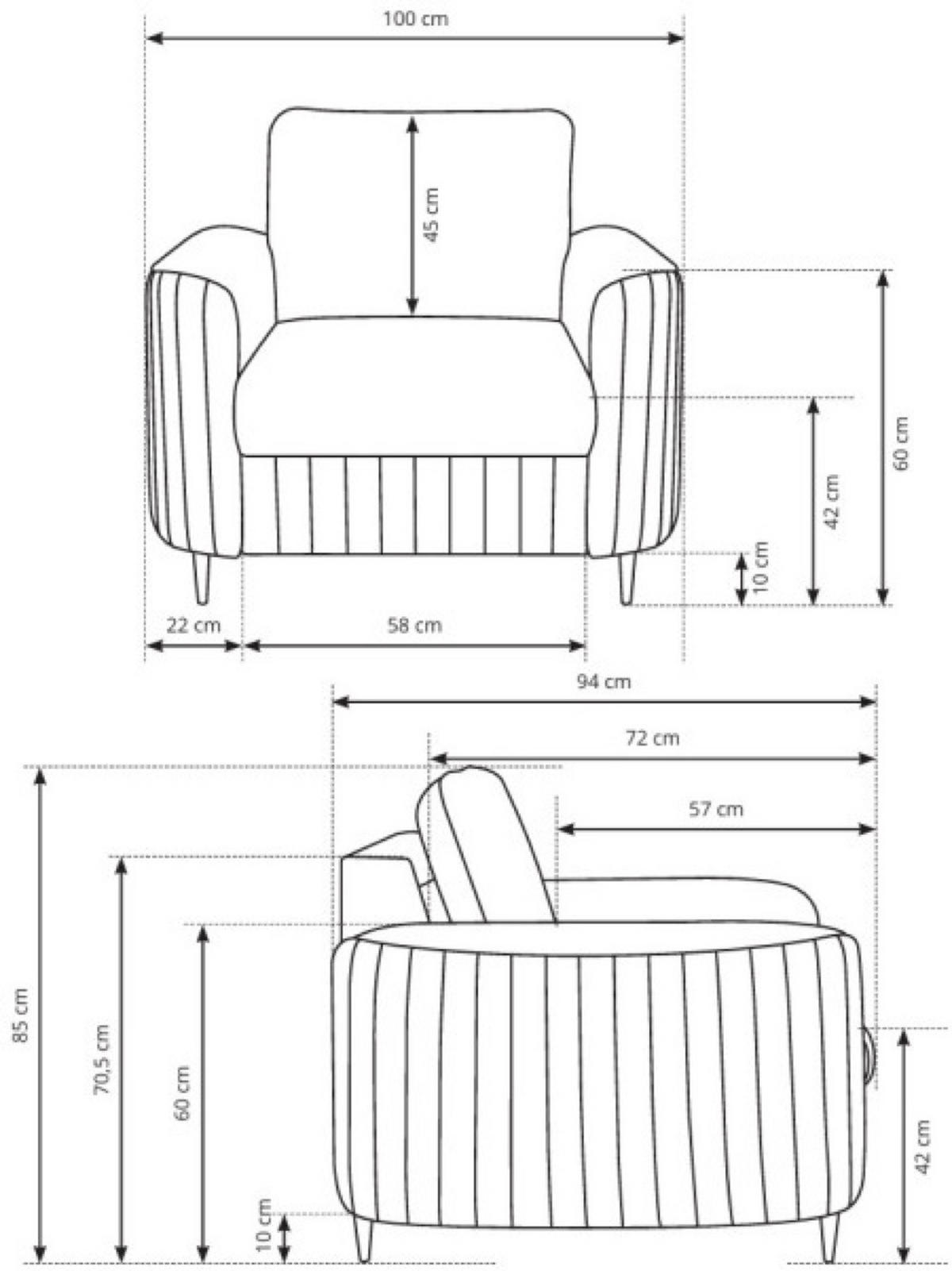 SESSEL Dunkelgrau LOREN Mit Goldfarbenen Beinen - Grau, Textil (100/85/94cm) - Sepro Meble
