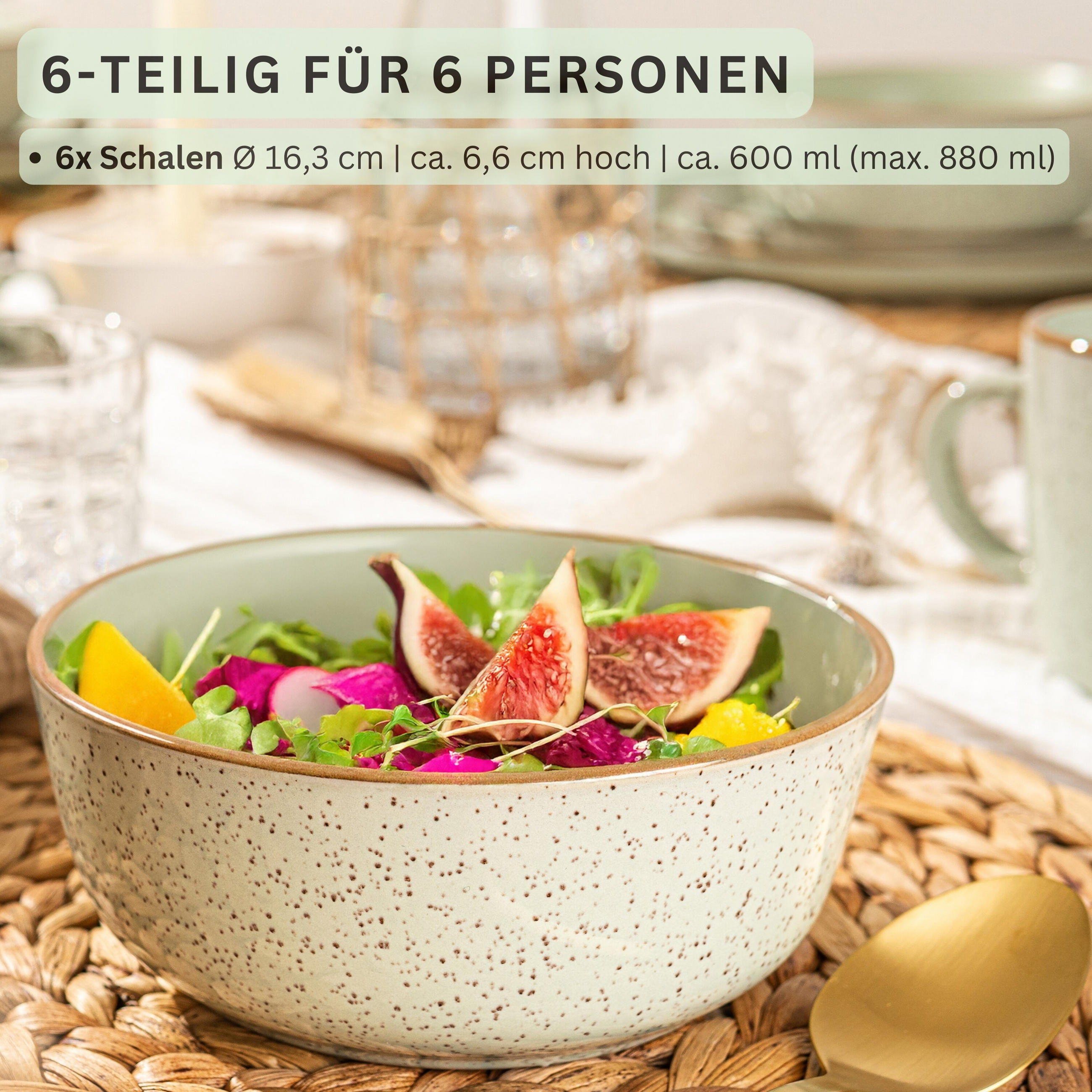 SCHALEN SET RIO MINZE - 6 teilig aus Steingut - Grün, Stein (33.5cm) - Sänger