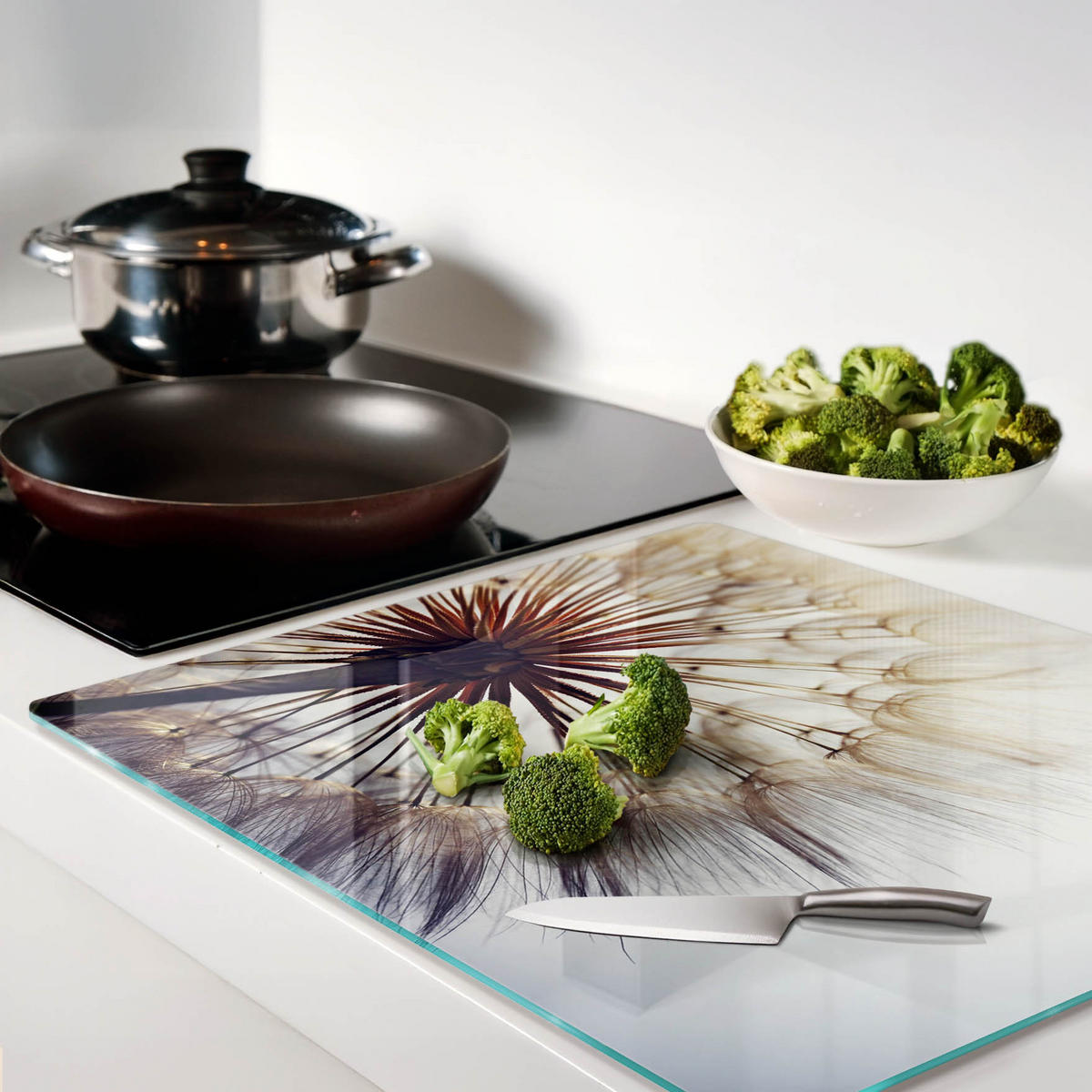 GLASPLATTE 60x52 cm Löwenzahn - Weiß, Glas (60/0.4/52cm) - TULUP
