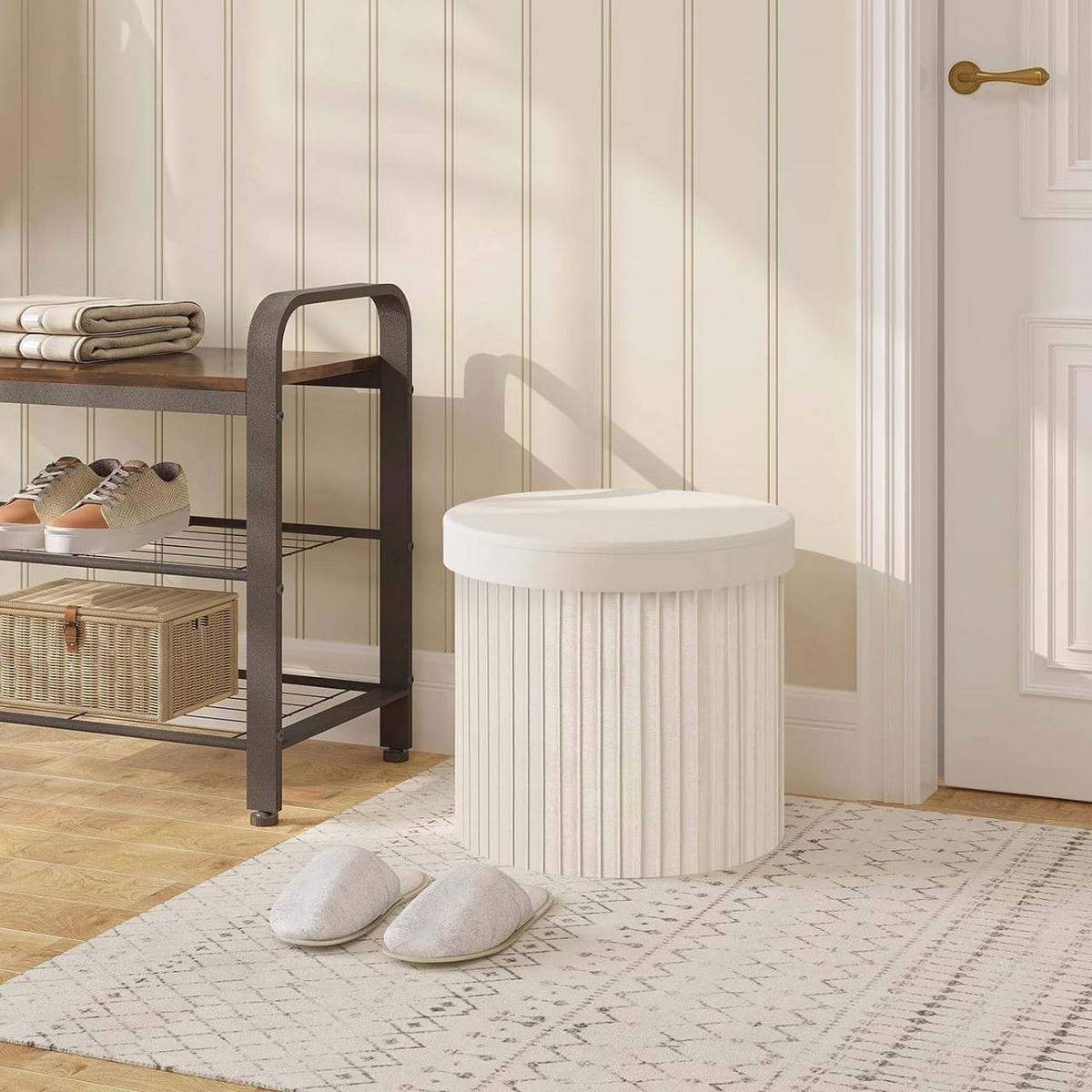 SITZHOCKER mit Deckel Stauraum, Creme - Creme, Textil (38/36/38cm) - Woltu