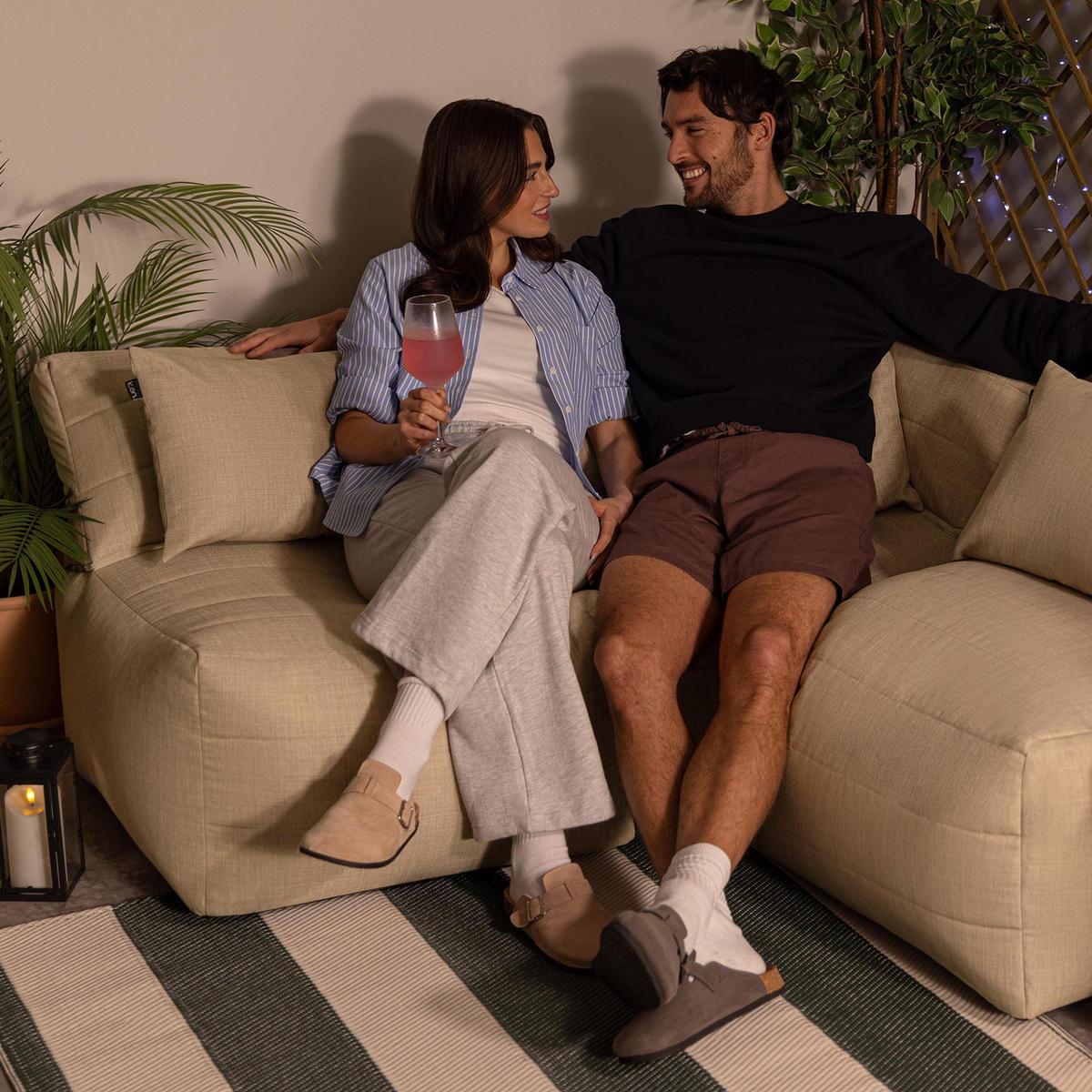 SITZSACK-SOFA 3-tlg. modular outdoor Noa - Beige, Textil (228/70/78cm) - icon