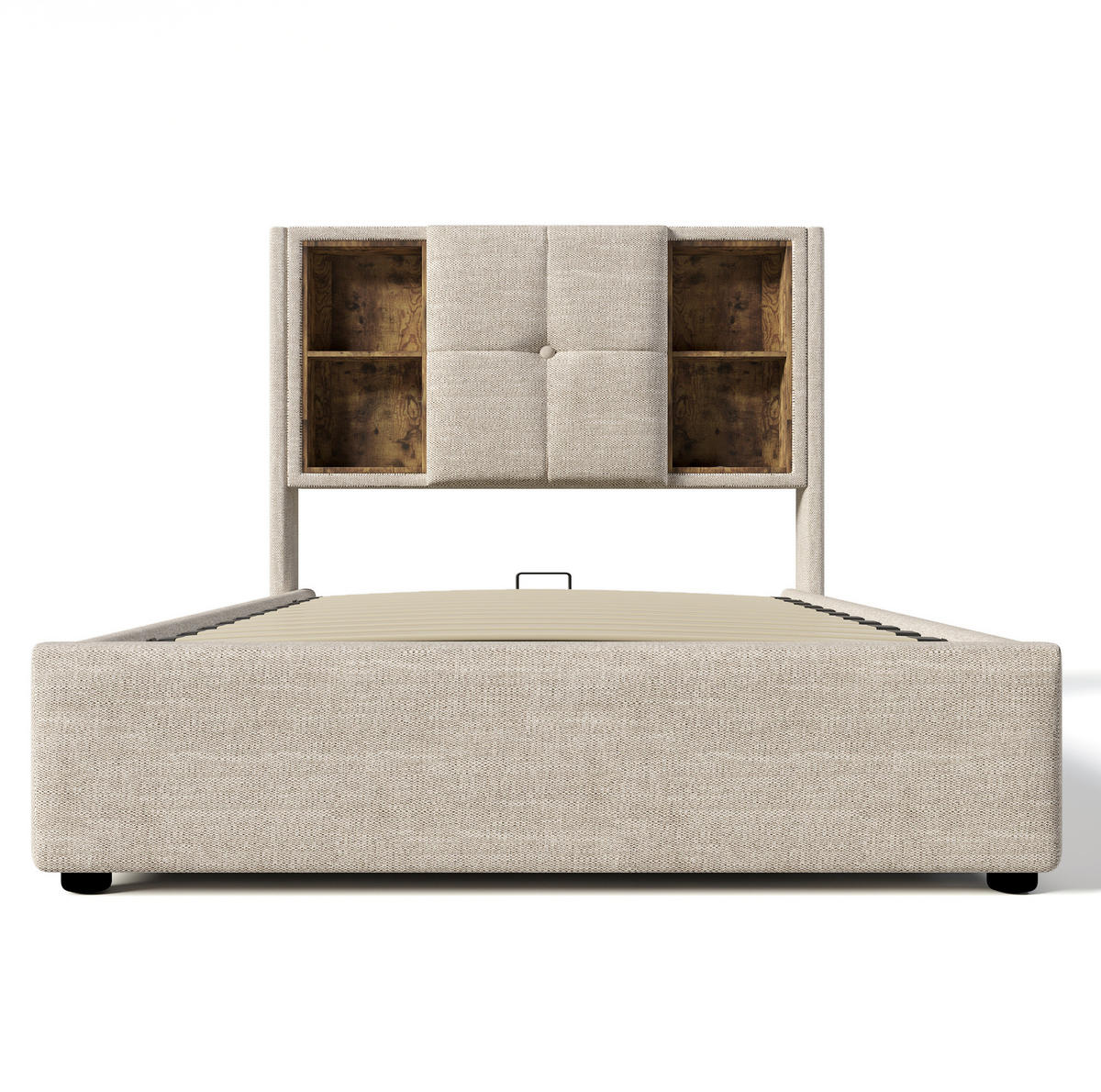 POLSTERBETT 90/200 cm Natur mit Stauraum, USB- und Type-C-Anschlüssen - Naturfarben, Textil (90/200cm) - Flora Grace