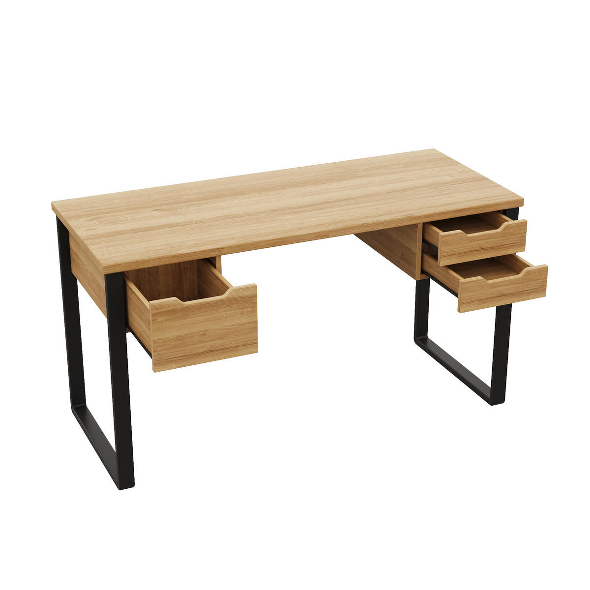 SCHREIBTISCH Holzfarben und Schwarz 130/55/76 cm mit 3 Schubladen - Schwarz, Holzwerkstoff (55/130/76cm) - PANGIVO