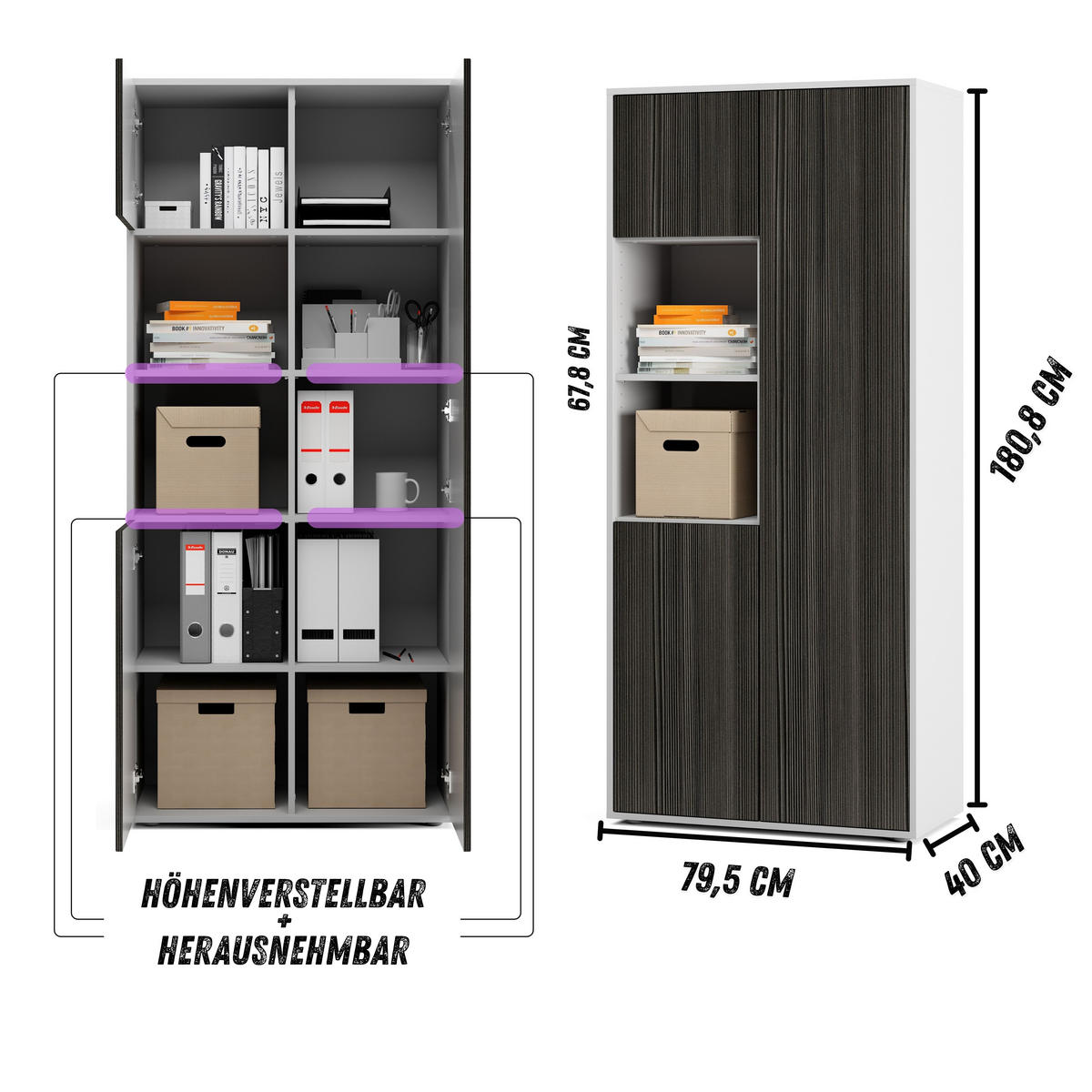 AKTENSCHRANK Amira T20 Avola Anthrazit 180/80/40 cm - Anthrazit, Holzwerkstoff (80/180/40cm) - SIMPLYFURN