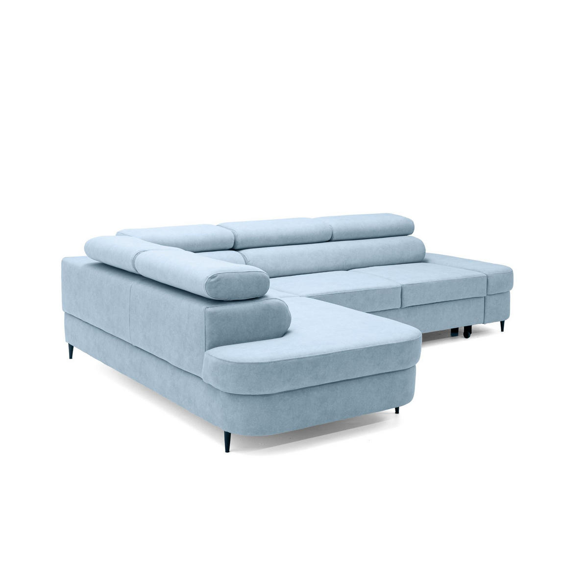 ECKSOFA PRIAM L Links mit Schlaffunktion 125x195 Velours Hellblau - Schwarz/Hellblau, Holz/Textil (203/275cm) - Muffo