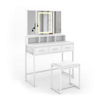 SCHMINKTISCH Mavida Weiß 90 cm mit LED-Spiegel und Hocker - Weiß, Holzwerkstoff (90/137.5/40cm) - Vicco