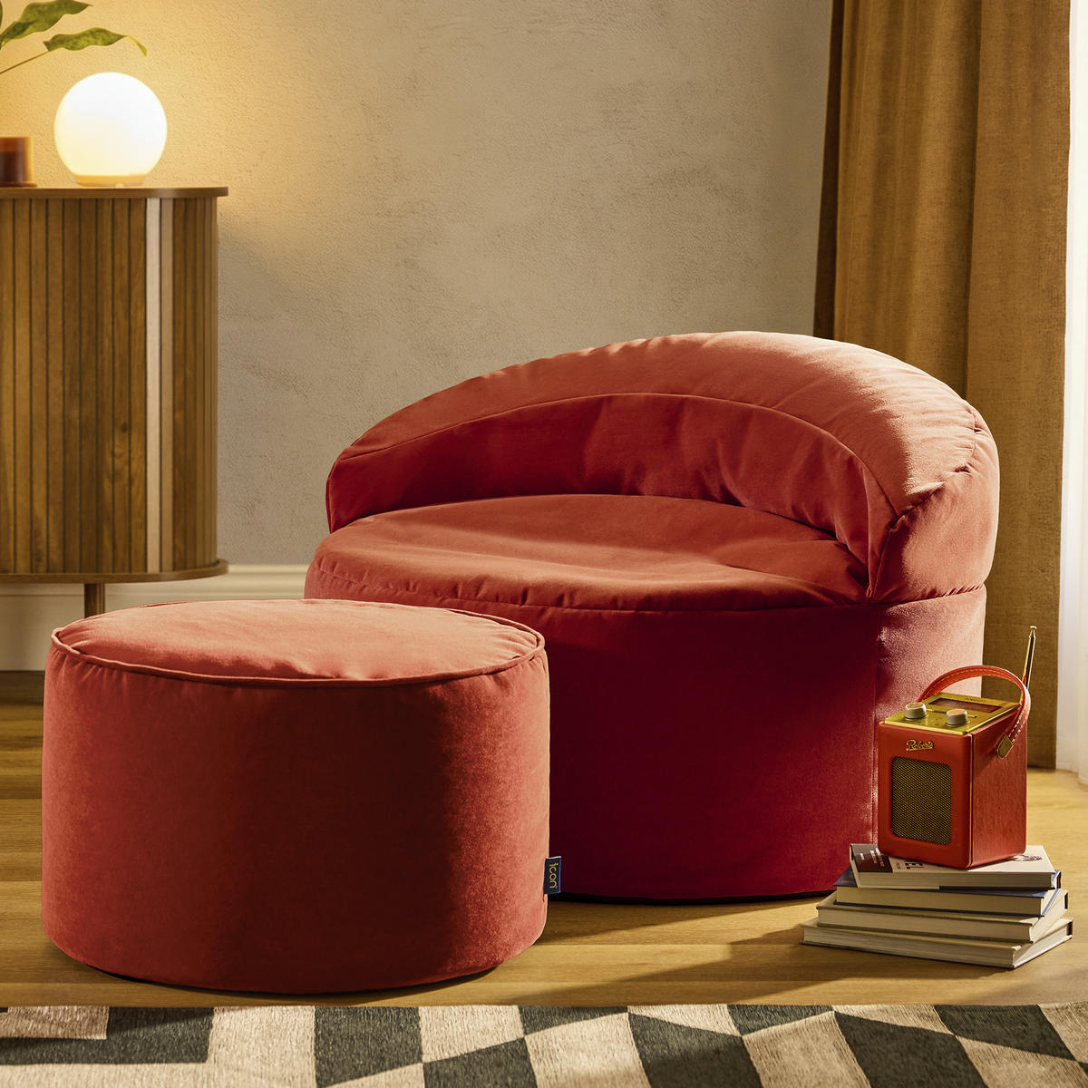 SITZSACK mit rundem Hocker Orb - Terracotta, Textil (86/61/86cm) - icon