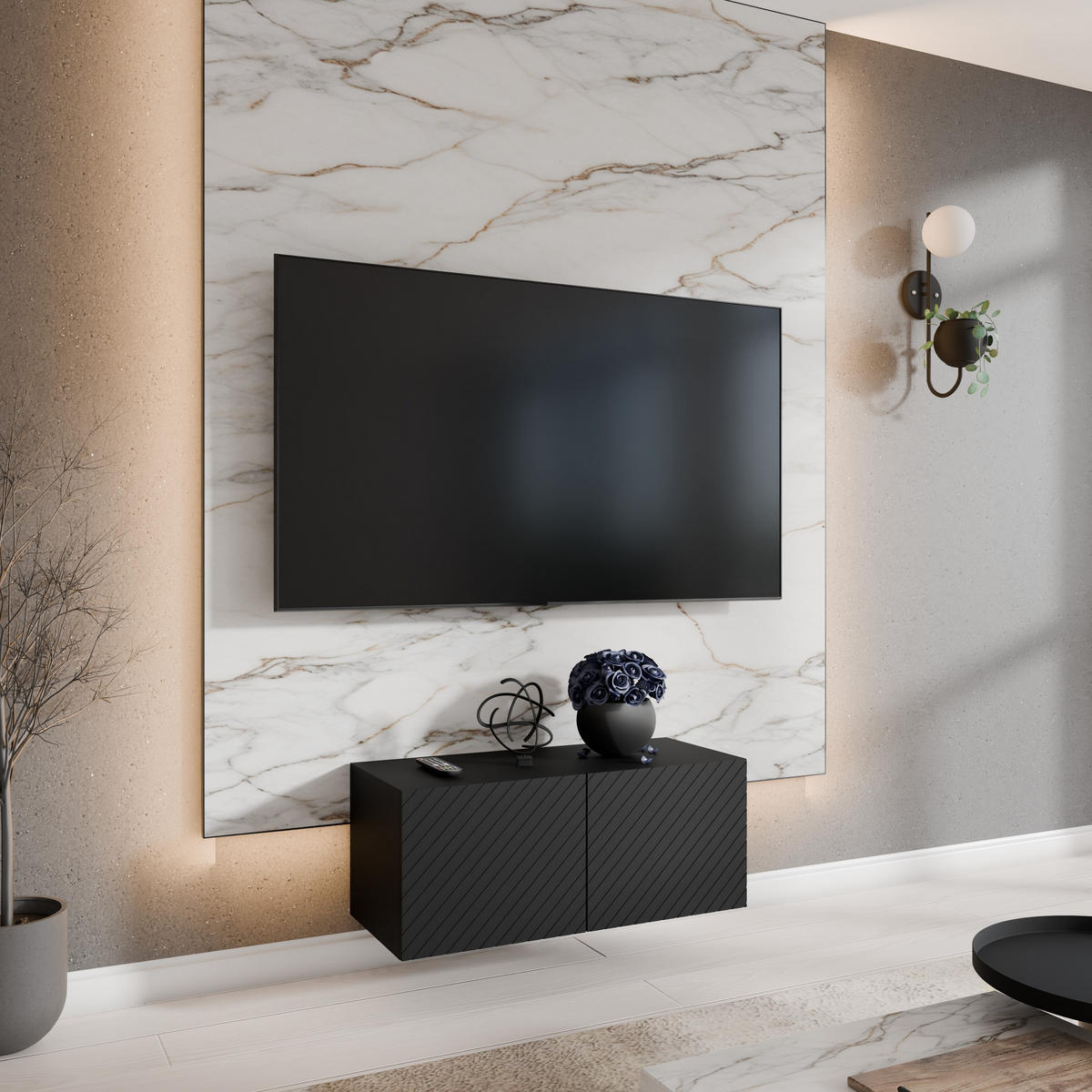 TV-SCHRANK Kaja 100 cm, zweitürig, schwarz - Schwarz, Kunststoff (100/40/40cm) - Margaret Hadas24