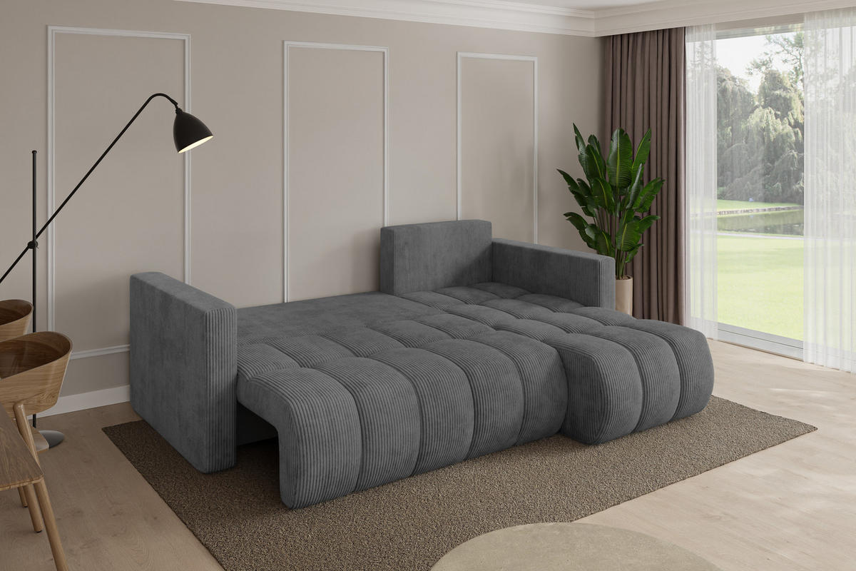 ROHOVÁ SEDAČKA s funkcí spaní, otoman vpravo GARD-L 226x146x85 tmavě šedá manšestr - černá/tmavě šedá, kompozitní dřevo/textil (226/146cm) - ALTDECOR