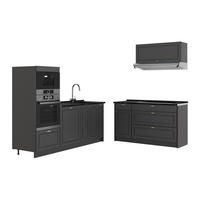 KÜCHENZEILE Fame-Line, Anthrazit-Gold Landhaus/Anthrazit, 340 cm ohne Arbeitsplatte - Anthrazit, Holzwerkstoff (340/153.6/51.6cm) - Vicco