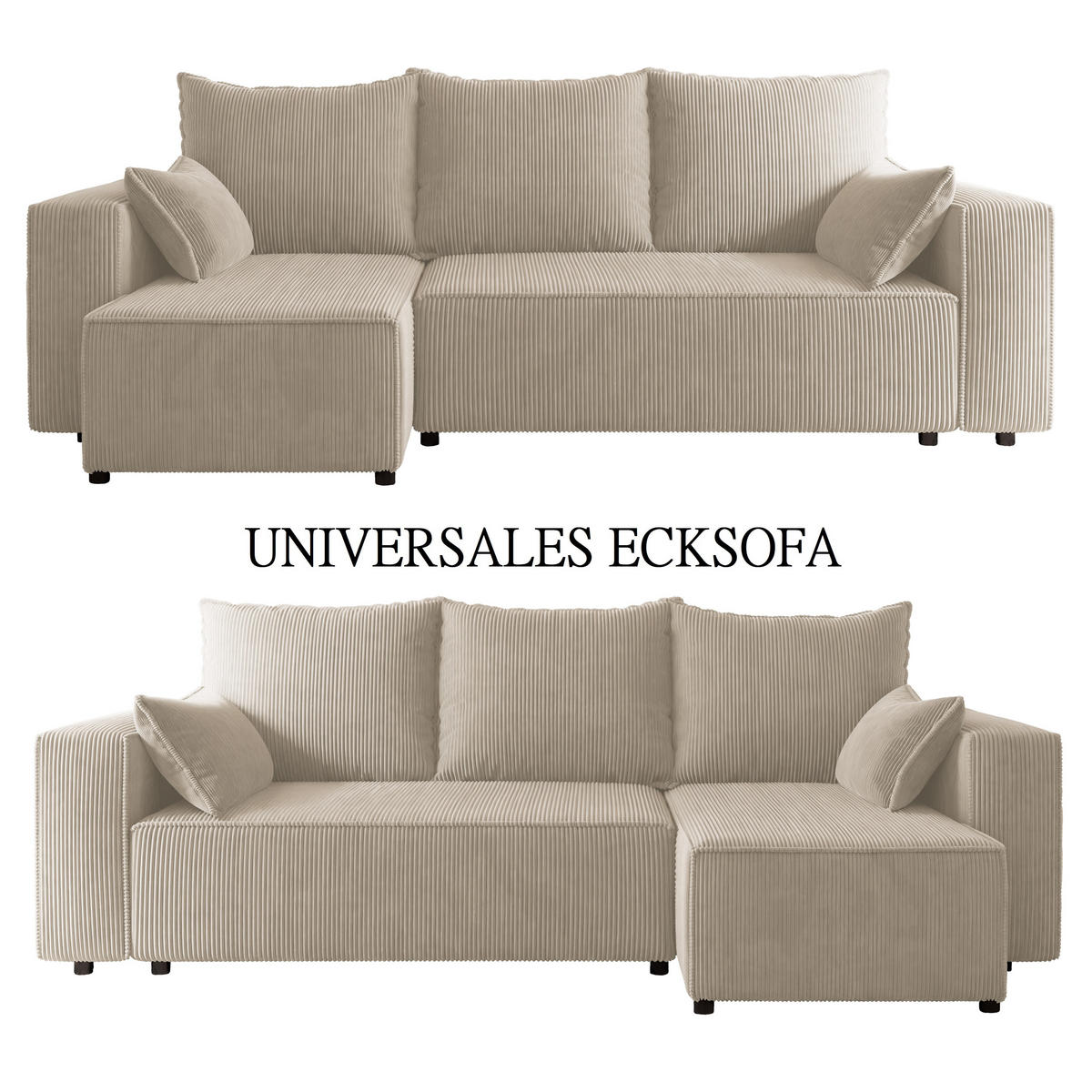 ECKSOFA Tobi mit Bettkasten und Schlaffunktion, L-Form, Cordstoff, Universal - Beige, Holzwerkstoff (246/145cm) - 4ALL HOME